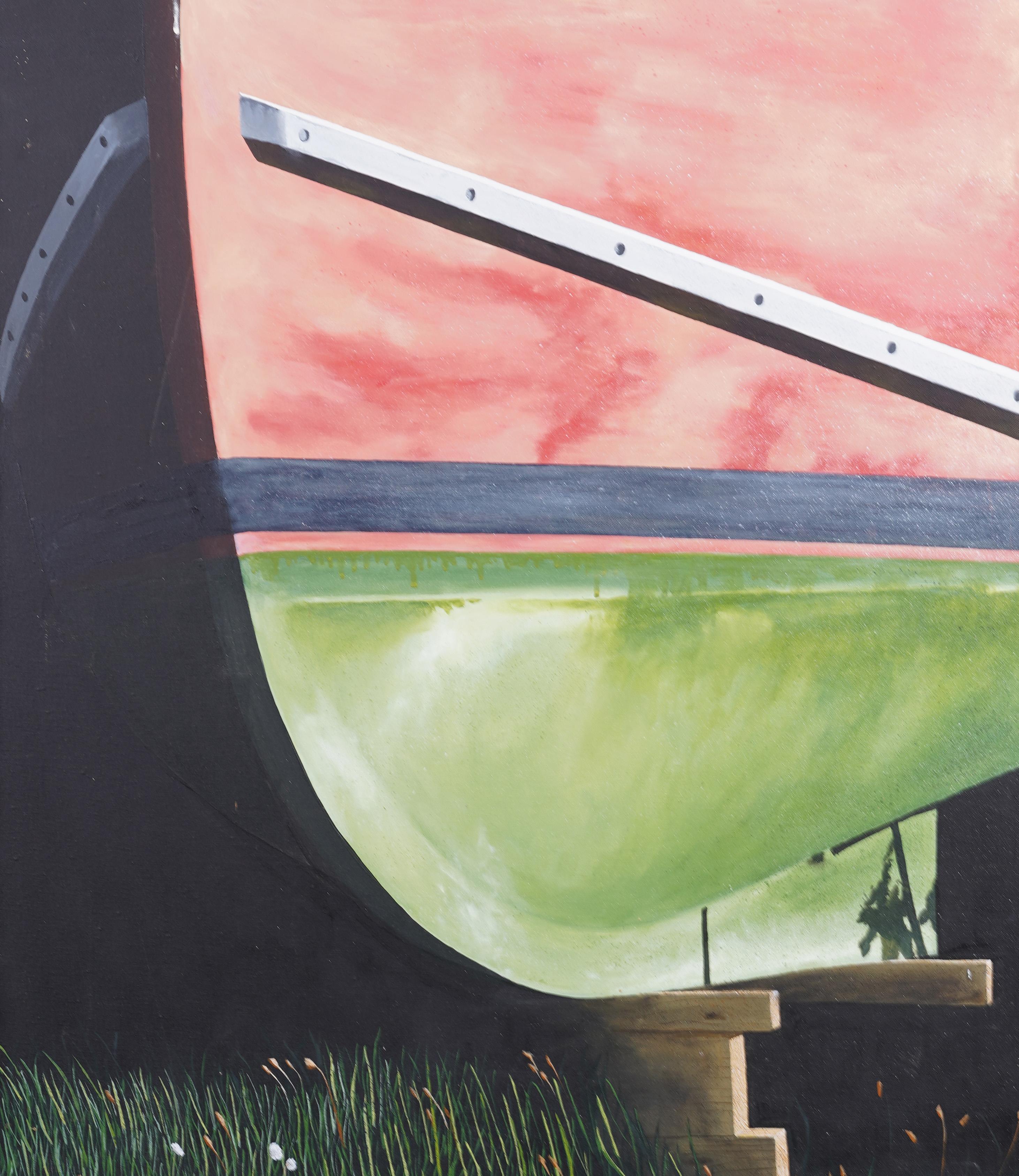 Vintage American Modernist Surreal Dry Dock Boat Scene Signed Framed Painting For Sale 2