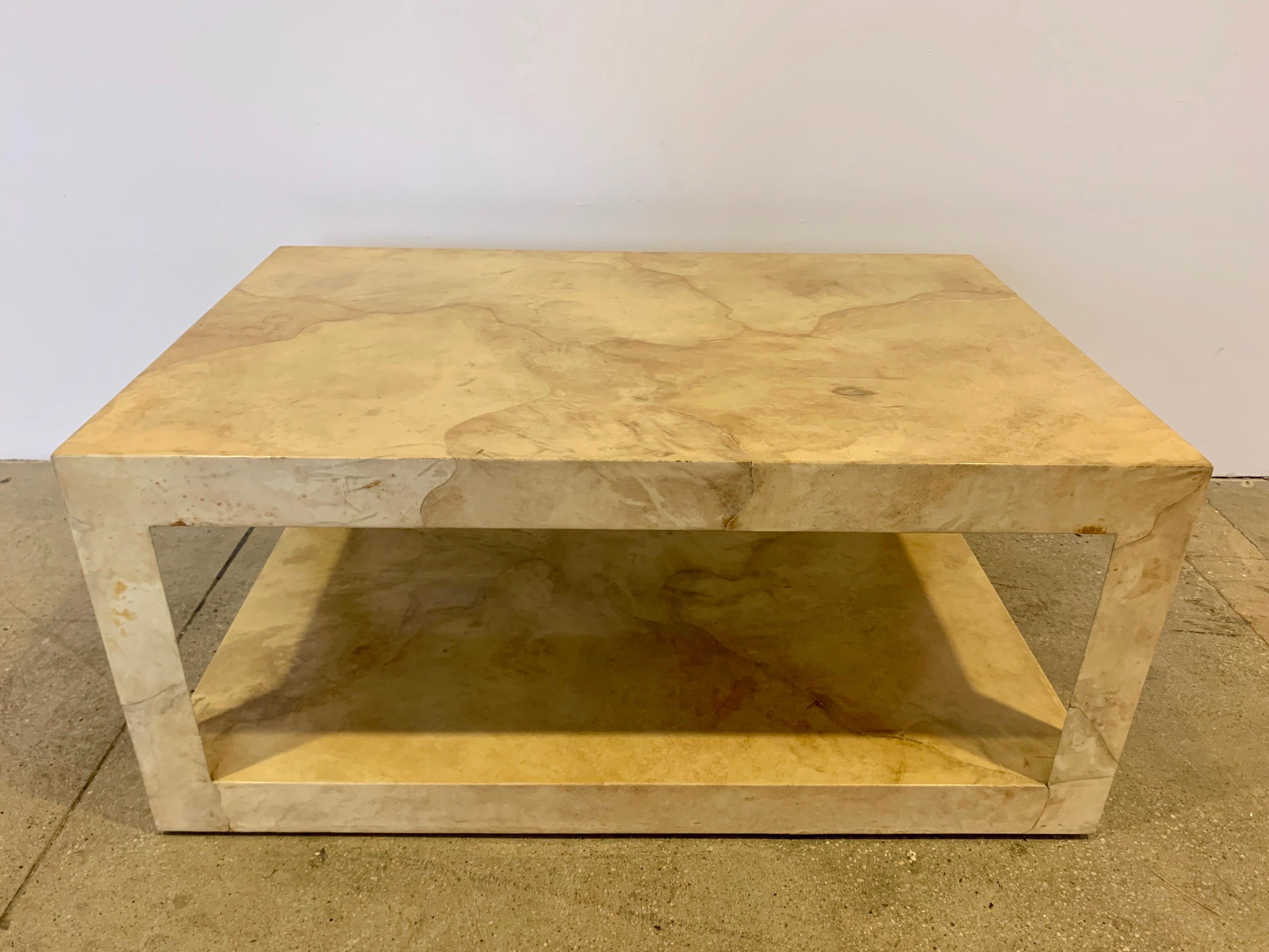 Mid-Century Modern Karl Spinger 1970s Parchment Coffee Table Signed