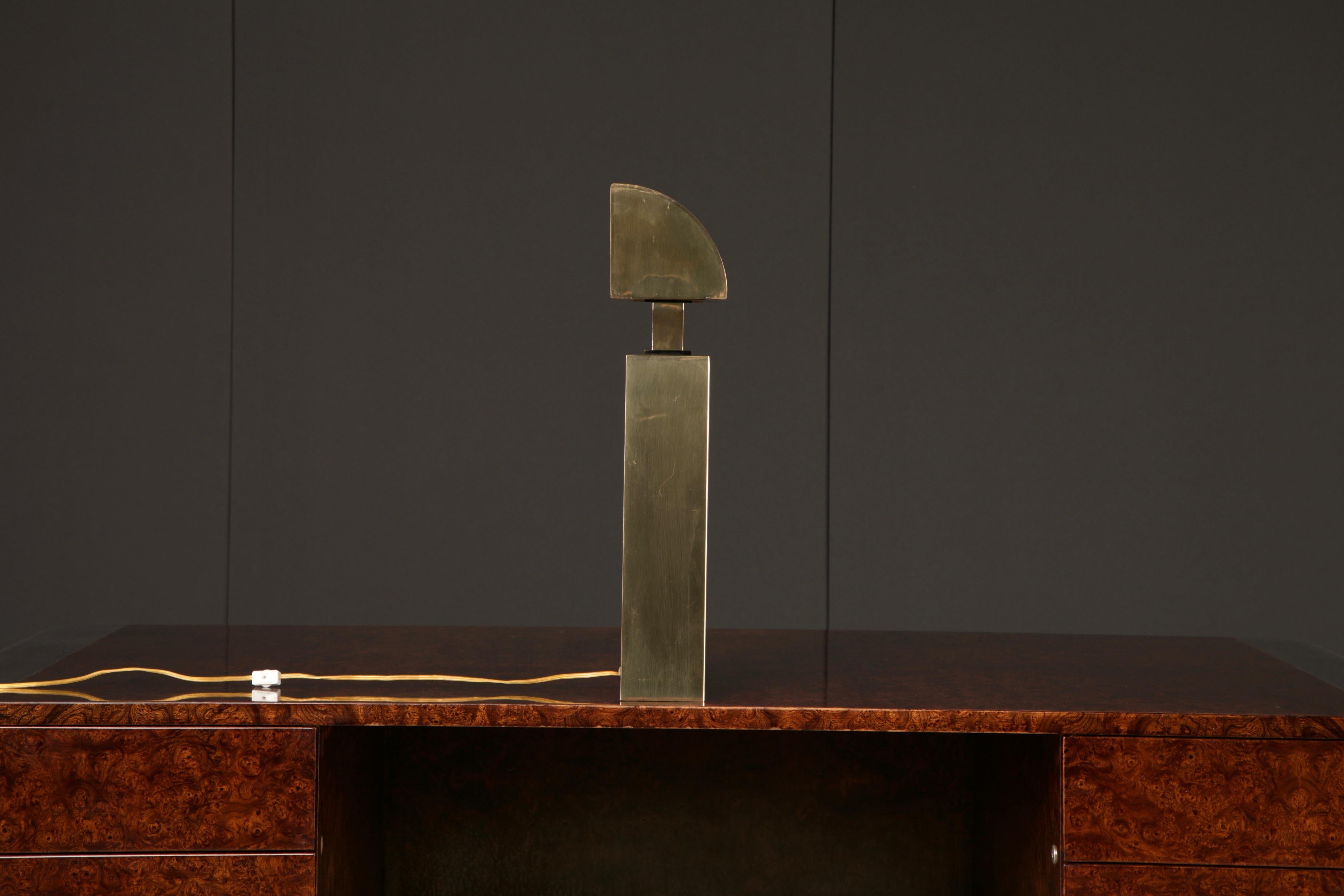 American Karl Spinger 'Sculpture' Brass Table Lamp, c 1980, Signed For Sale