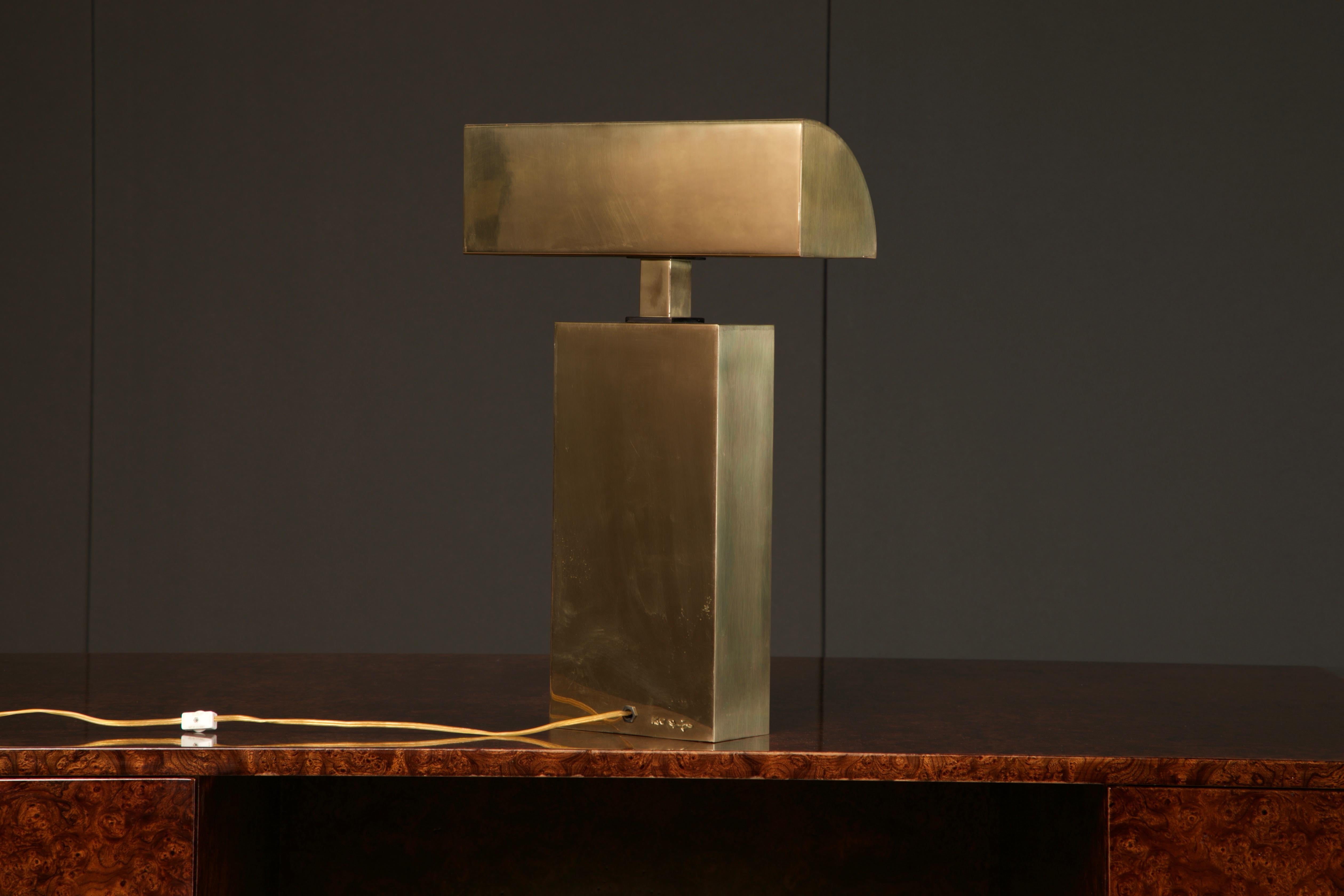 Karl Spinger 'Sculpture' Brass Table Lamp, c 1980, Signed In Good Condition For Sale In Los Angeles, CA
