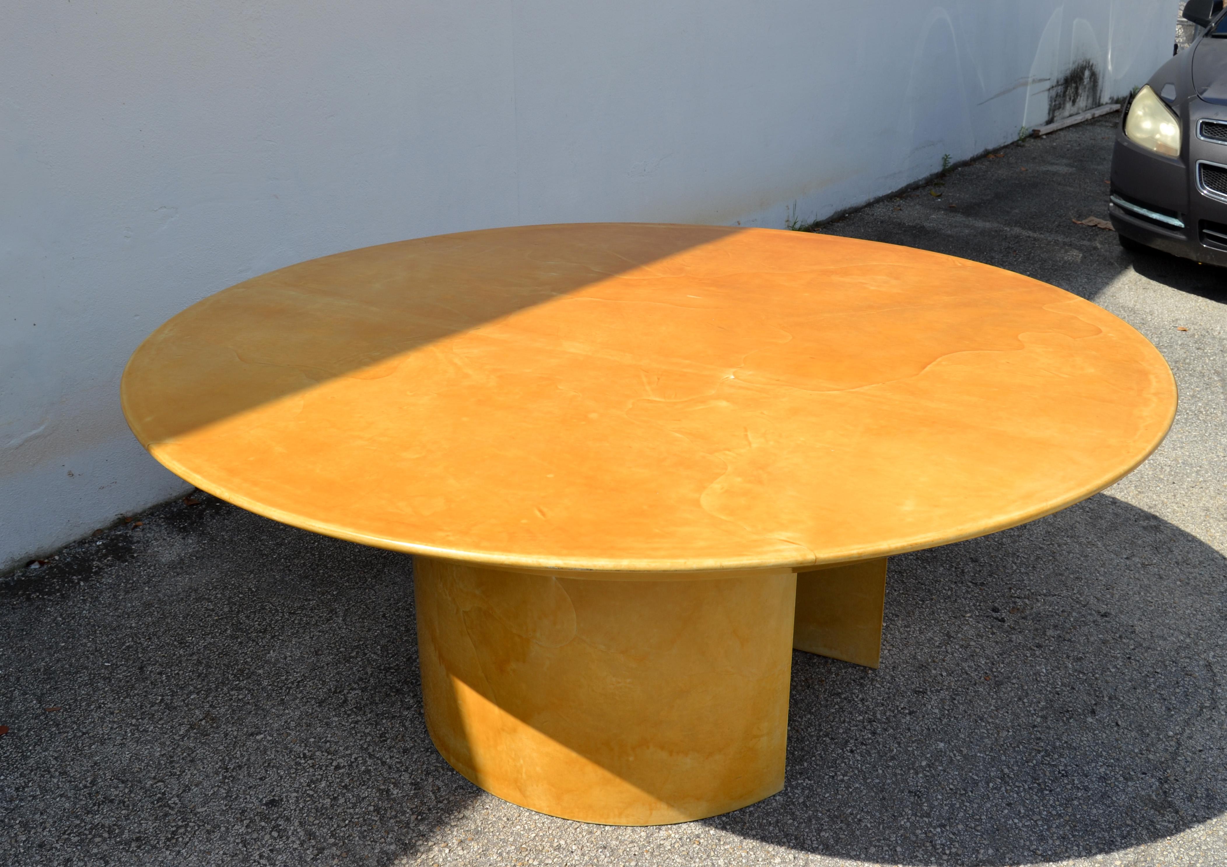 Goatskin Karl Spring Mid-Century Modern Lacquered Goat Skin Dining, Conference Table 70s For Sale