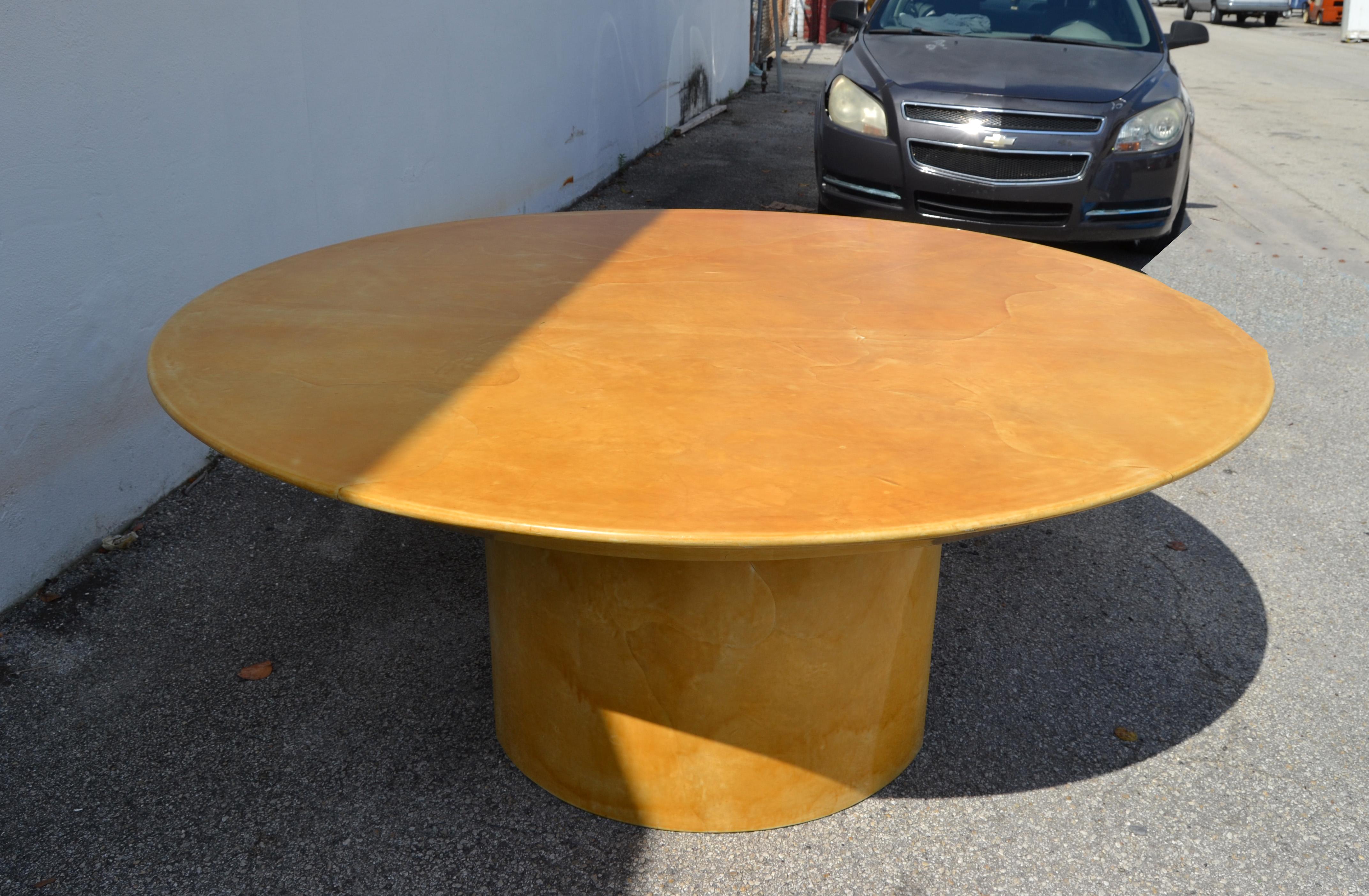 American Karl Spring Mid-Century Modern Lacquered Goat Skin Dining, Conference Table 70s For Sale