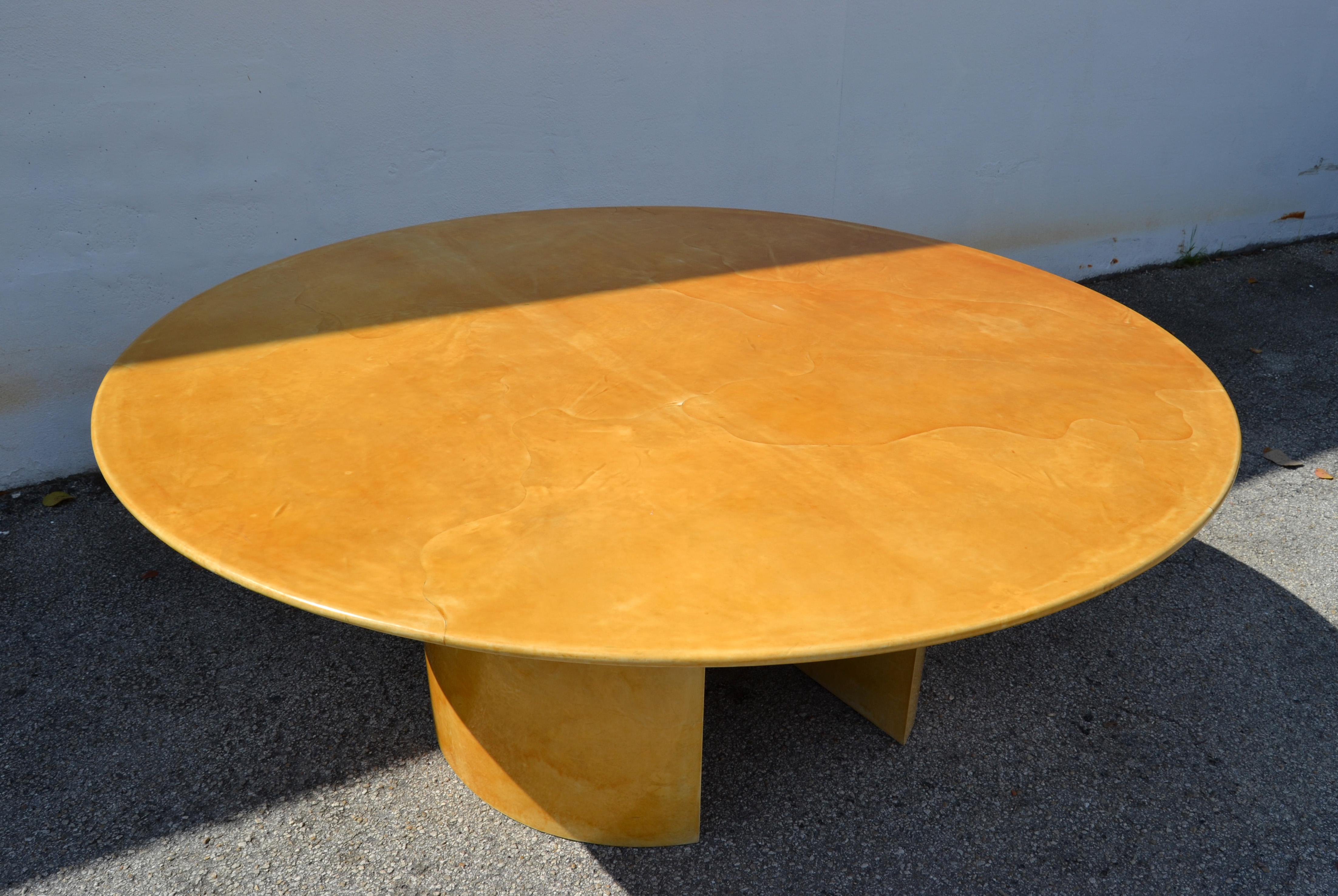 Hand-Crafted Karl Spring Mid-Century Modern Lacquered Goat Skin Dining, Conference Table 70s For Sale