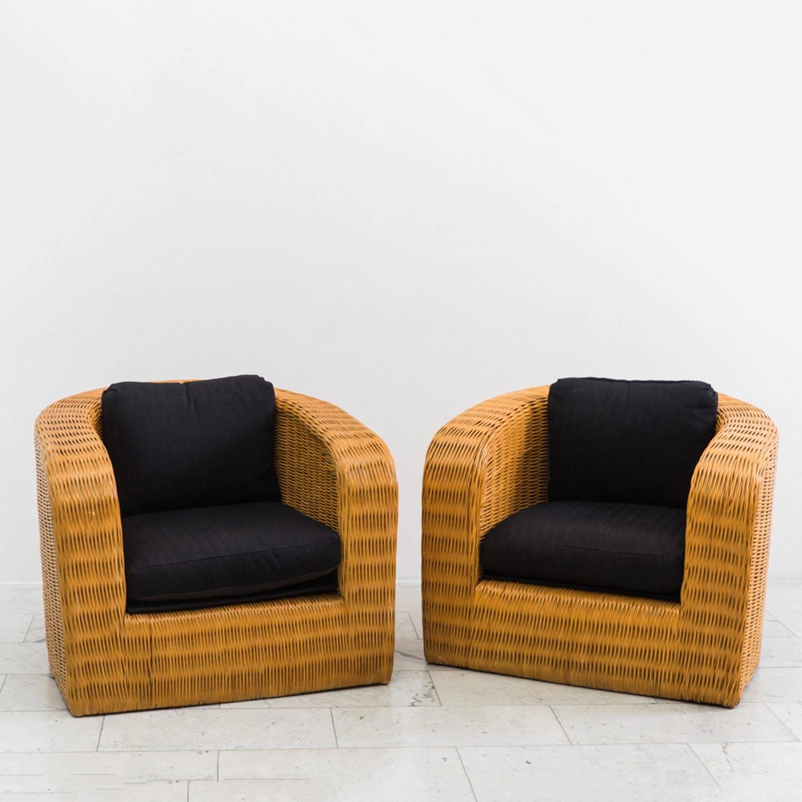 Karl Springer, Set of Four Wicker Pullman Chairs, USA, 1985