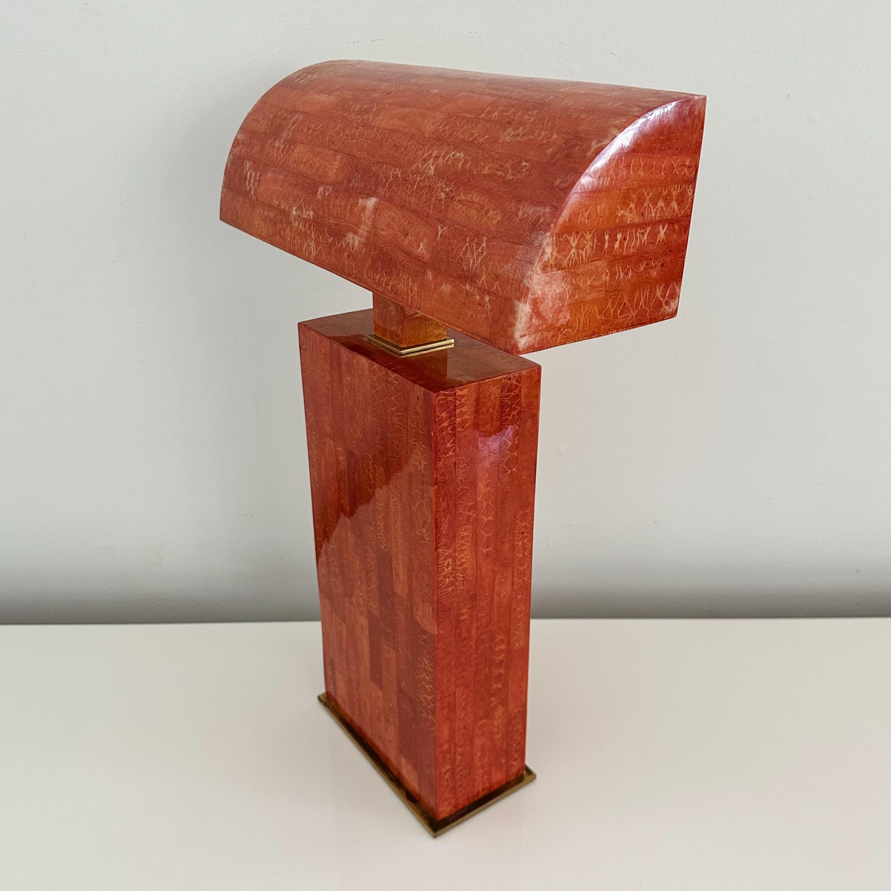 Late 20th Century Karl Springer (1931-1991) Tessellated Red Coral Stone Table Lamp