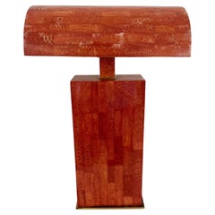 Karl Springer (1931-1991) Tessellated Red Coral Stone Table Lamp