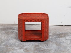 Karl Springer 1970s Midcentury Octagonal Bar Cart with Red Snakeskin Finish