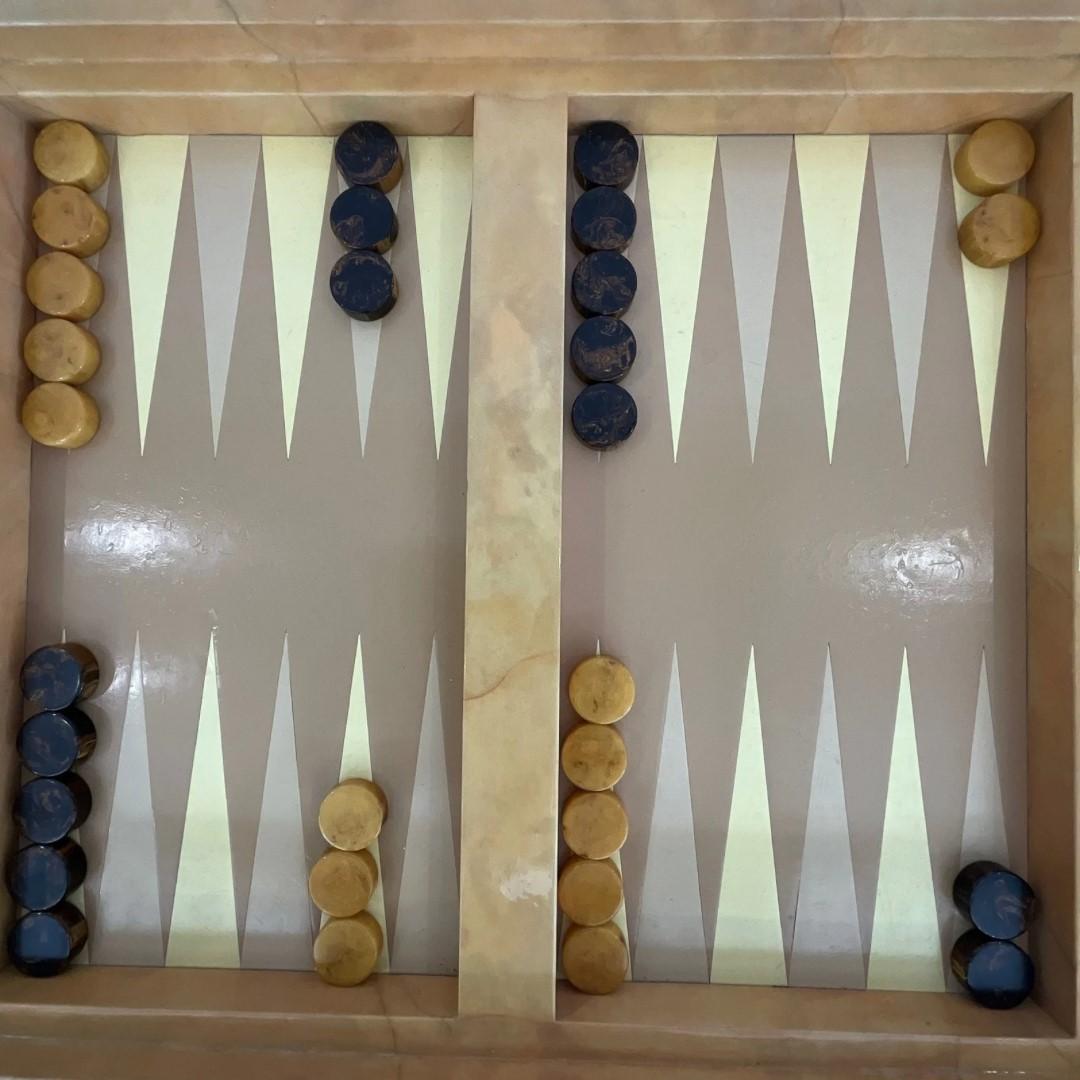 Table de jeu de backgammon en peau de chèvre Karl Springer 1977 en vente 1