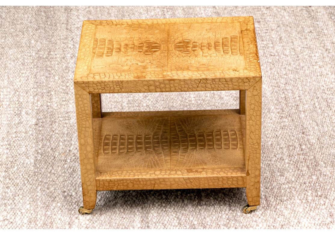 Karl Springer 1986 Python Snakeskin Telephone Table Signed & Dated In Fair Condition For Sale In Bridgeport, CT