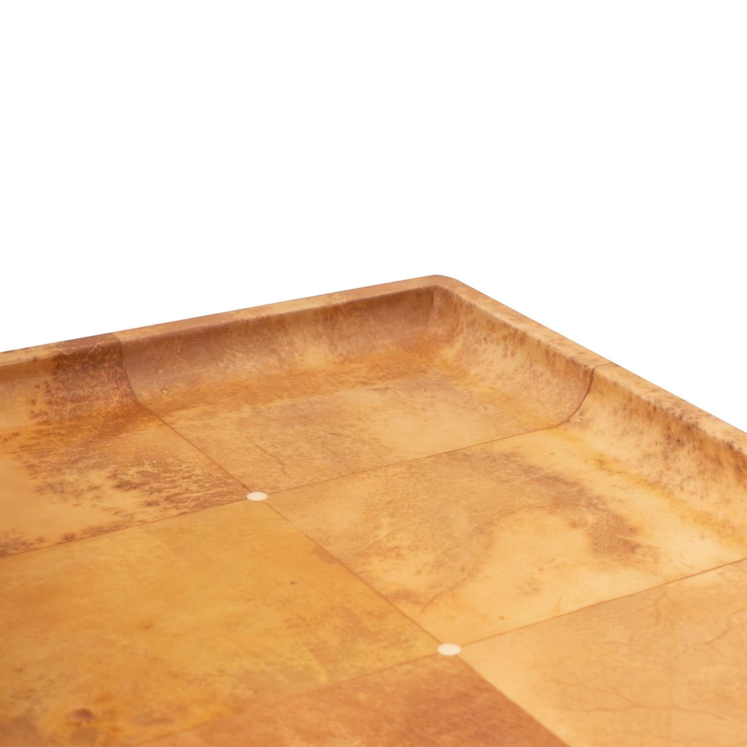 Karl Springer 2-Tier Coffee Table in Lacquered Goatskin with Bone Inlays 1980s In Excellent Condition In New York, NY