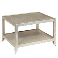 Karl Springer 2-Tier Coffee Table in Platinum Lacquered Linen 1994 'Signed'