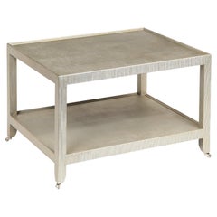 Karl Springer 2-Tier Coffee Table in Platinum Lacquered Linen 1994 'Signed'