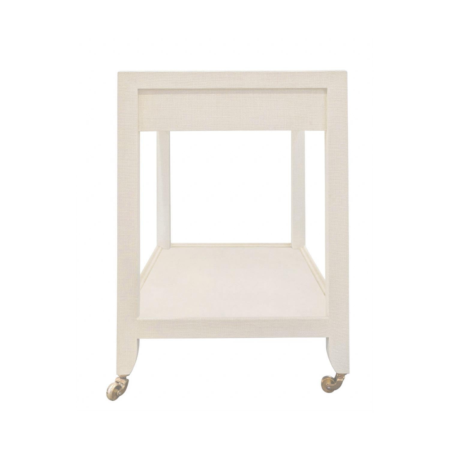 Karl Springer 2-Tier Side Table in Lacquered Linen 2002 'Signed' In Excellent Condition For Sale In New York, NY