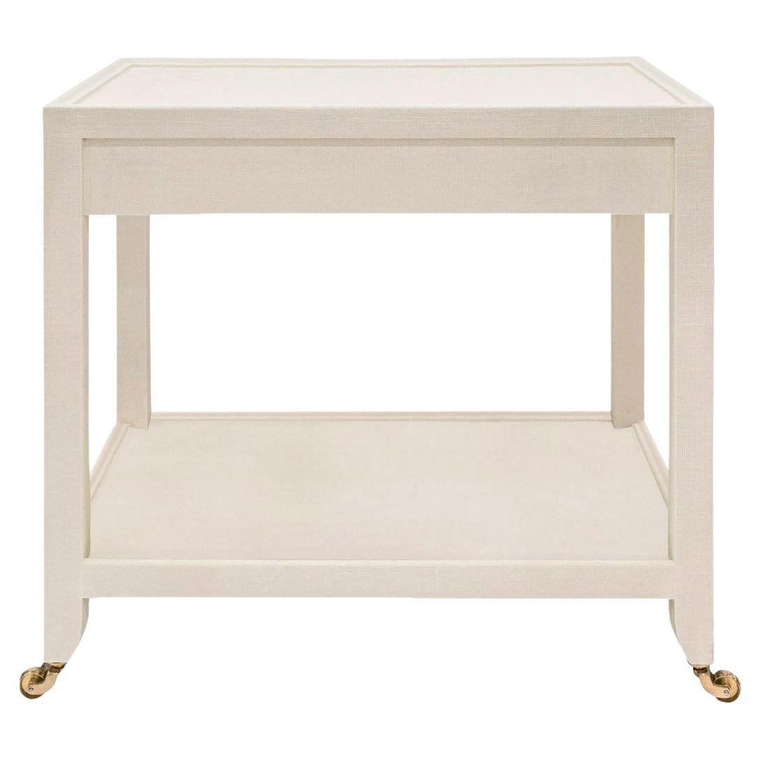 Karl Springer 2-Tier Side Table in Lacquered Linen 2002 'Signed' For Sale