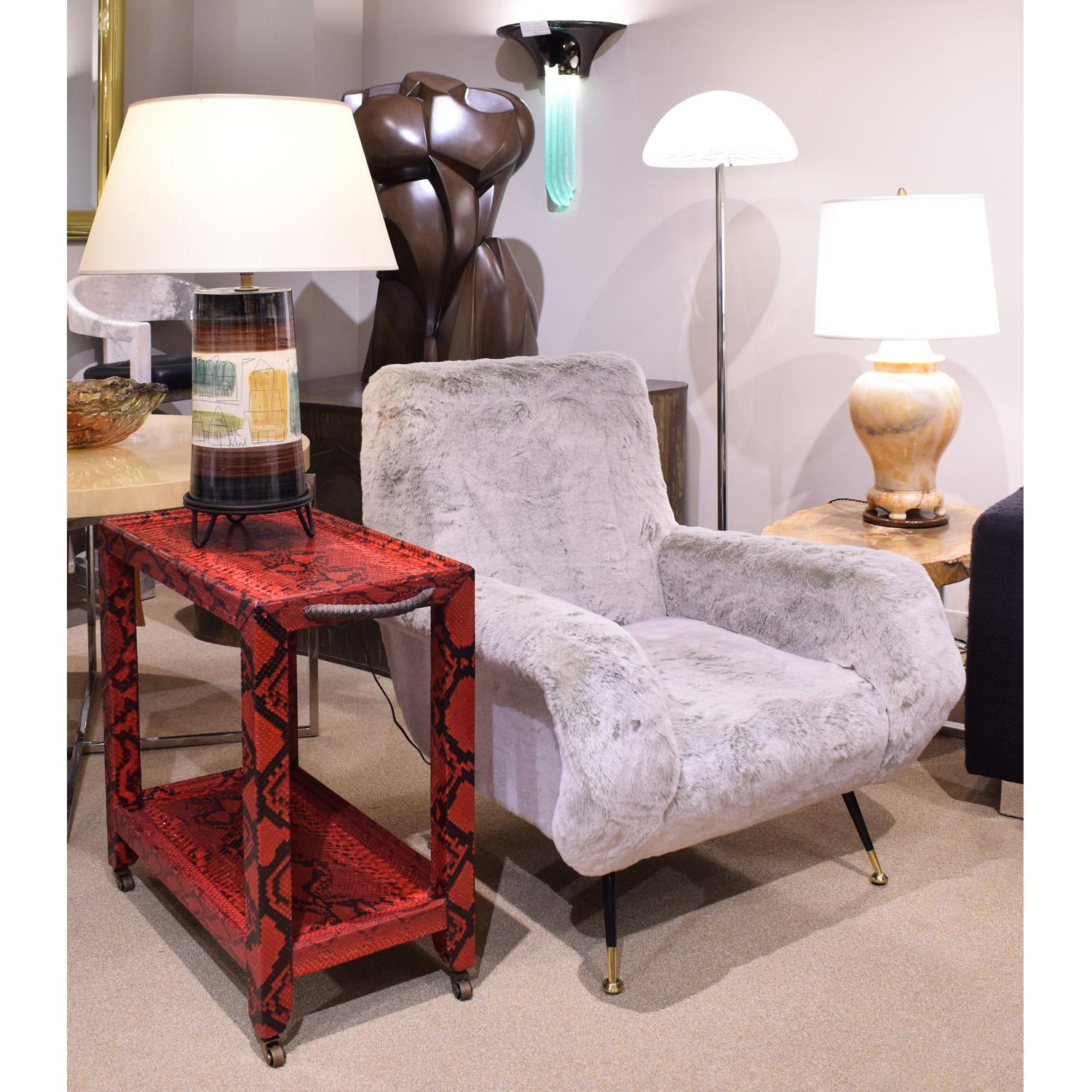 Late 20th Century Karl Springer 2-Tier Side Table in Red Python with Horn Handles 1977, 'Signed' For Sale