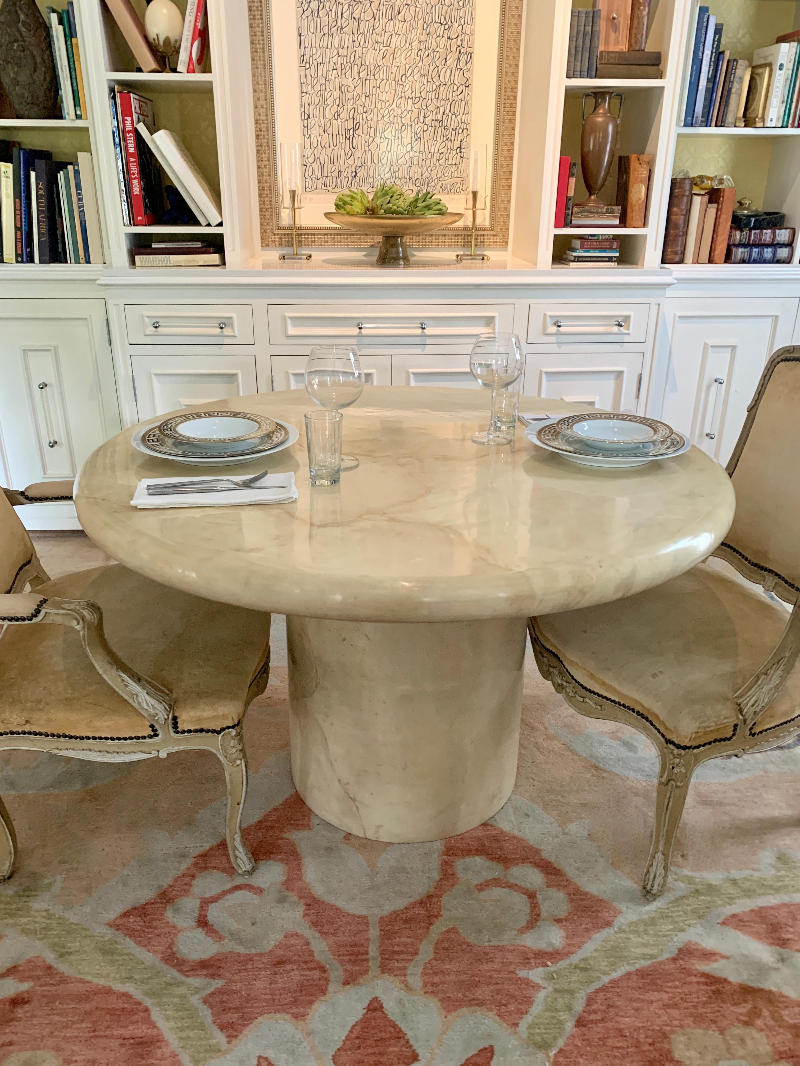 Karl Springer Round Goatskin Center or Dining Table Signed In Good Condition For Sale In Los Angeles, CA