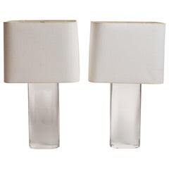 Karl Springer Acrylic Column Lamps with Original Shades