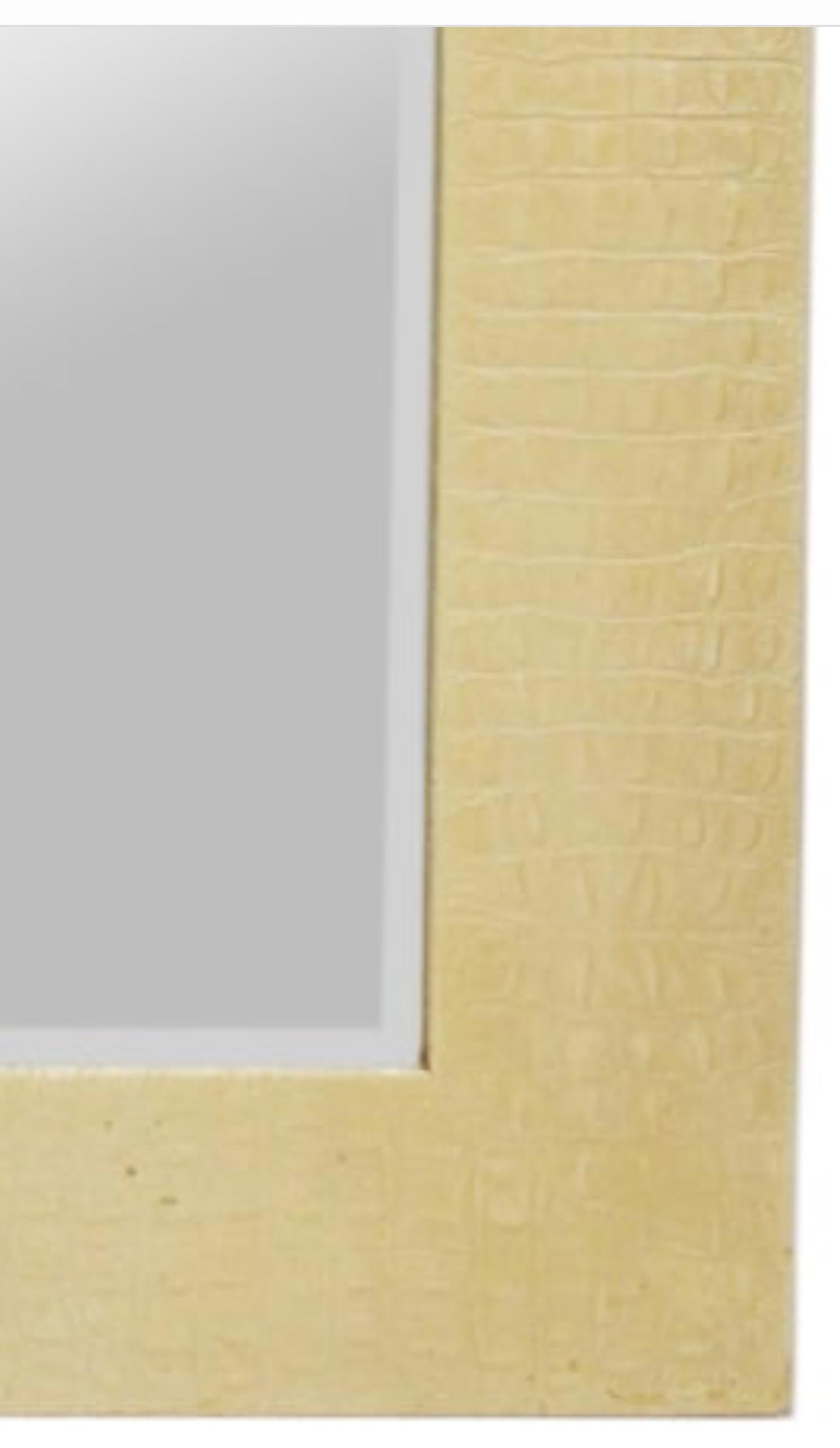 Philippine Karl Springer, Alligator Pressed Leather Wrapped 52”h x 36”w Beveled Wall Mirror For Sale