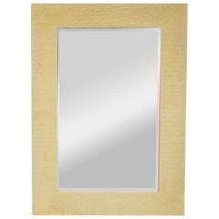 Karl Springer, Alligator Pressed Leather Wrapped 52”h x 36”w Beveled Wall Mirror
