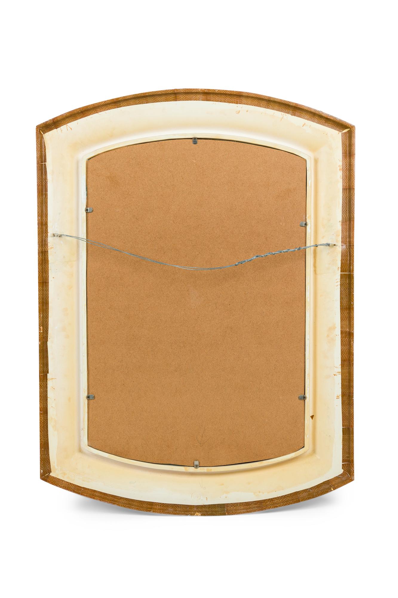 Placage Karl Springer Miroir mural du milieu du siècle avec cadre en peau de serpent Brown clair en vente