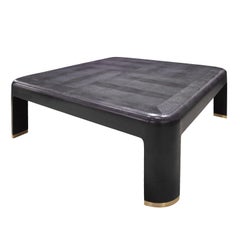 Karl Springer "Angular Leg Coffee Table" in Embossed Leather, 1985 'Signed'