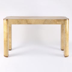 Karl Springer "Angular Leg Console Table" in Lacquered Goatskin 1970s 'Signed'