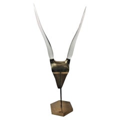 Karl Springer, Antelopes Head, Vintage Murano Glass & Brass Sculpture, ca. 1970s