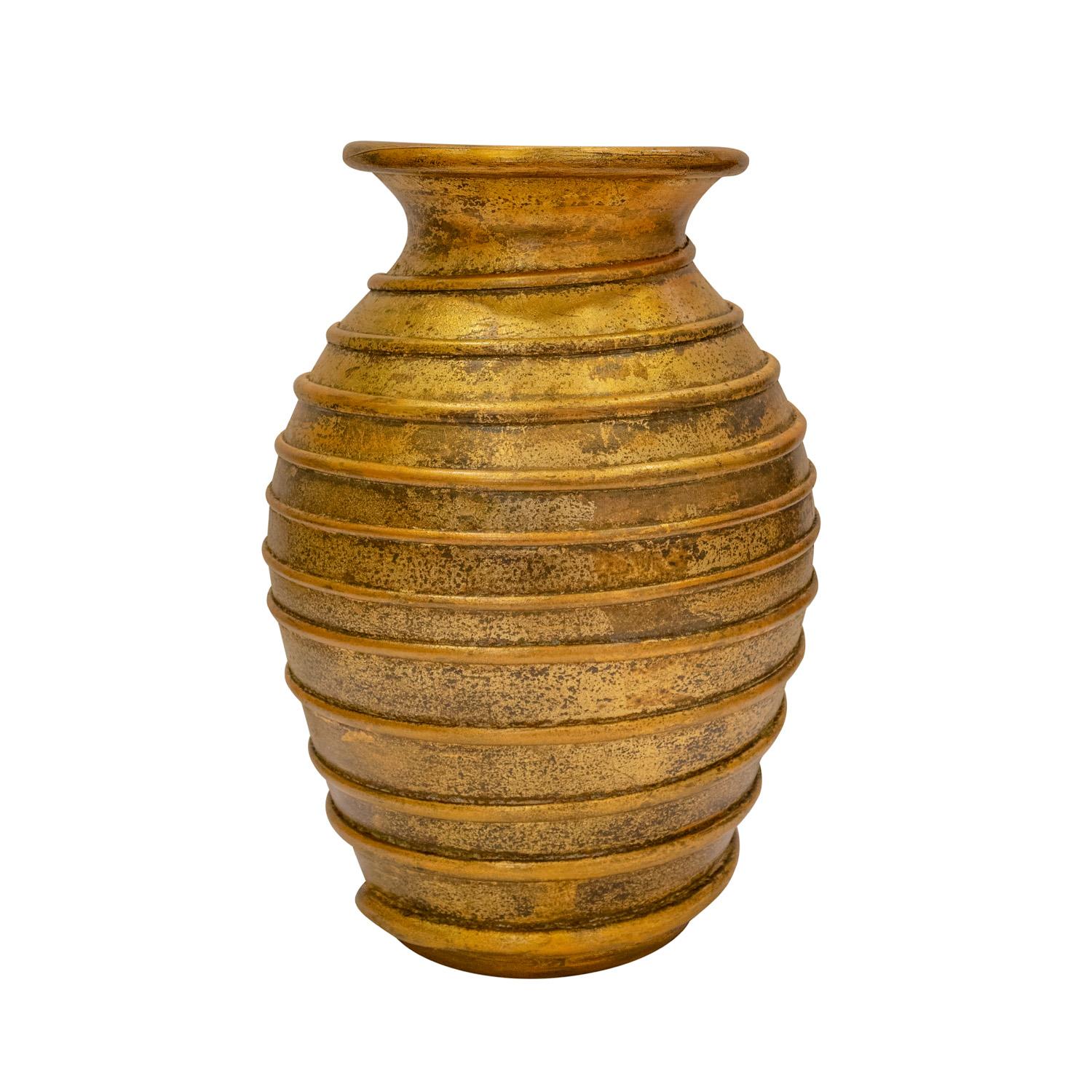 Modern Karl Springer Artisan Hand-Blown Glass Vase with Antiqued Gold Leaf 1980s For Sale