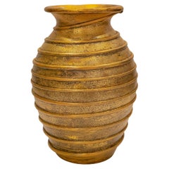 Karl Springer Artisan Hand-Blown Glass Vase with Antiqued Gold Leaf 1980s