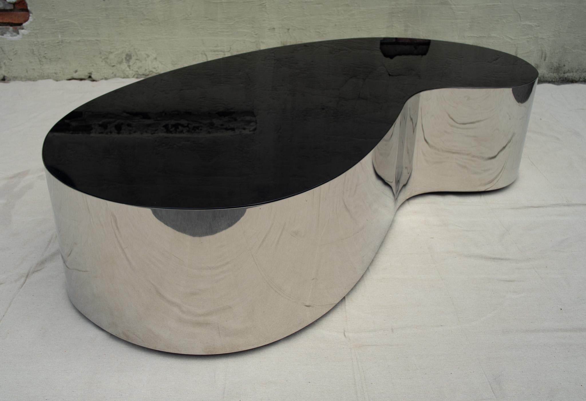 Karl Springer Attr Free Form Postmodern Amoeba Coffee Table Chrome & Black Glass en vente 4