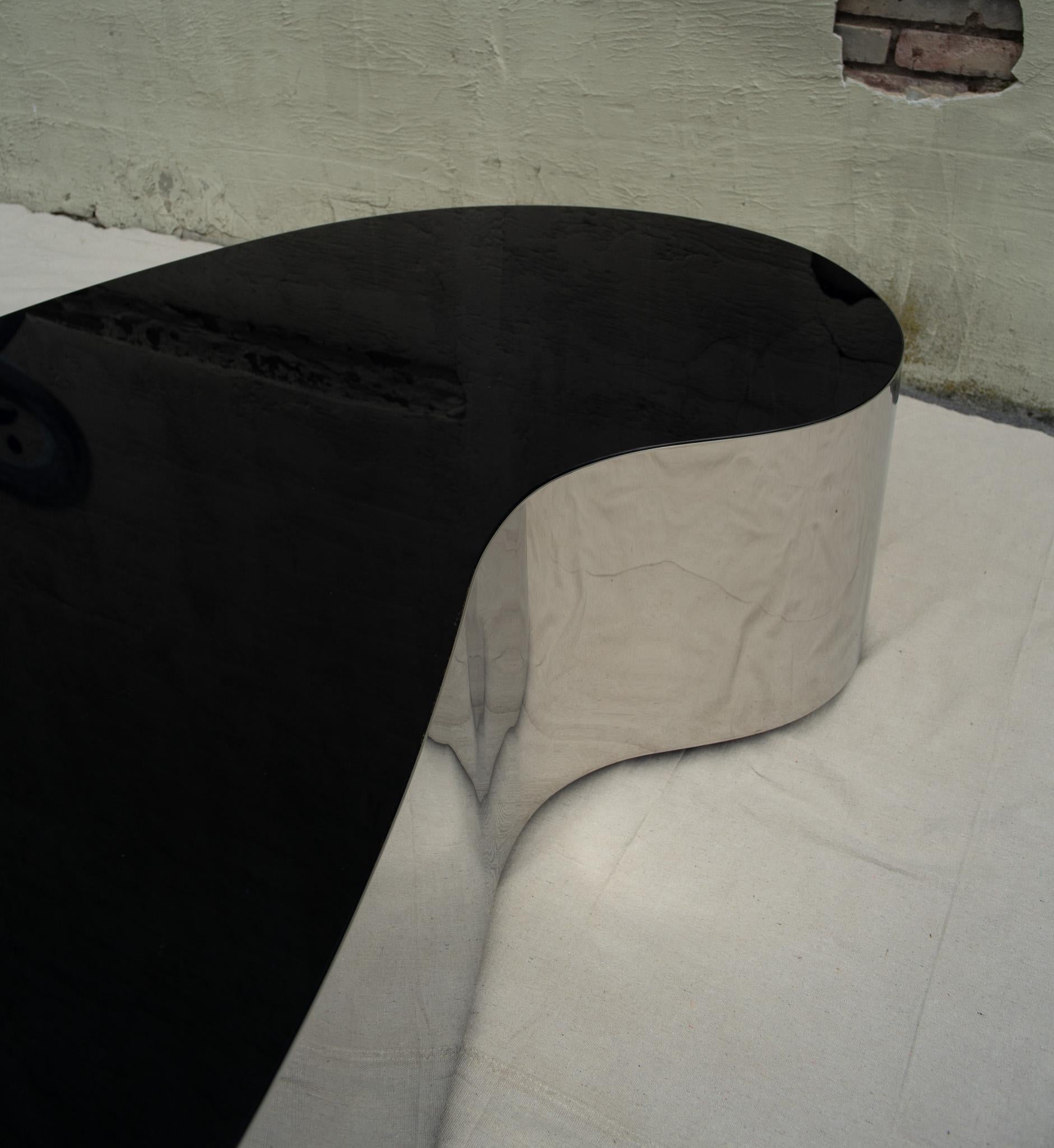 Karl Springer Attr Free Form Postmodern Amoeba Coffee Table Chrome & Black Glass en vente 7