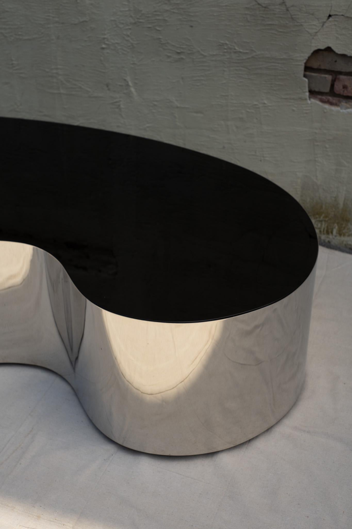 Karl Springer Attr Free Form Postmodern Amoeba Coffee Table Chrome & Black Glass en vente 8