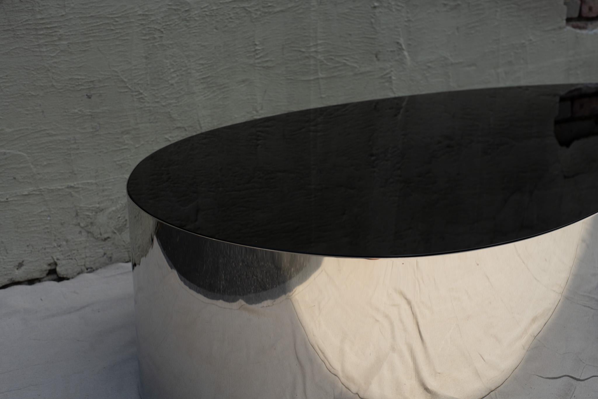 Karl Springer Attr Free Form Postmodern Amoeba Coffee Table Chrome & Black Glass en vente 9
