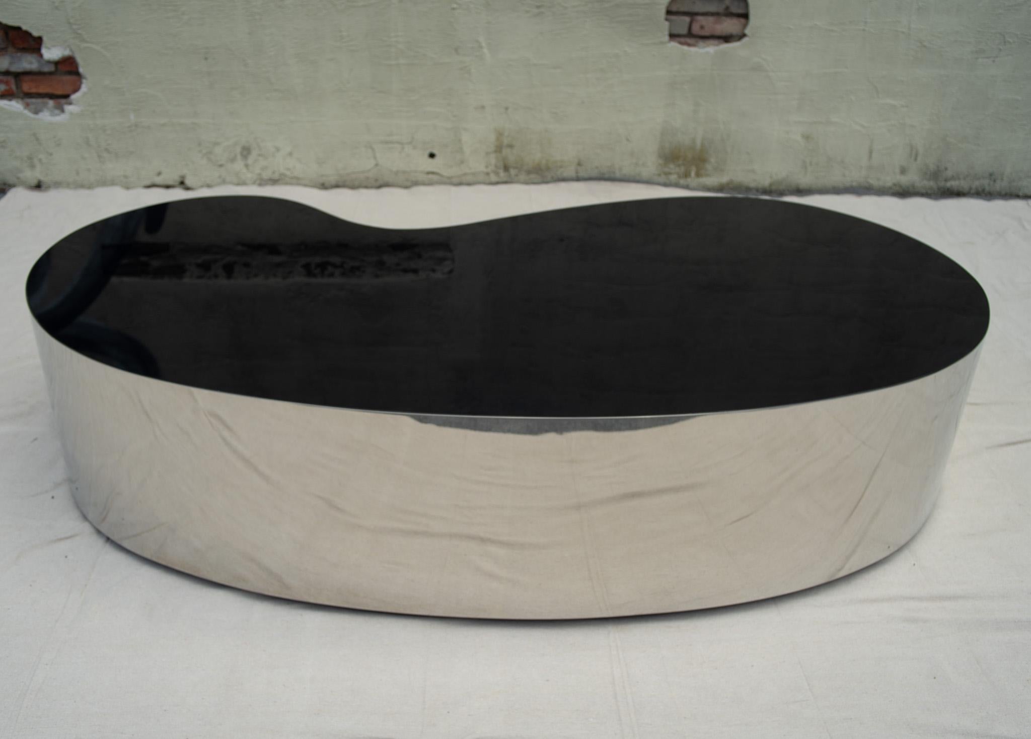 Postmoderne Karl Springer Attr Free Form Postmodern Amoeba Coffee Table Chrome & Black Glass en vente