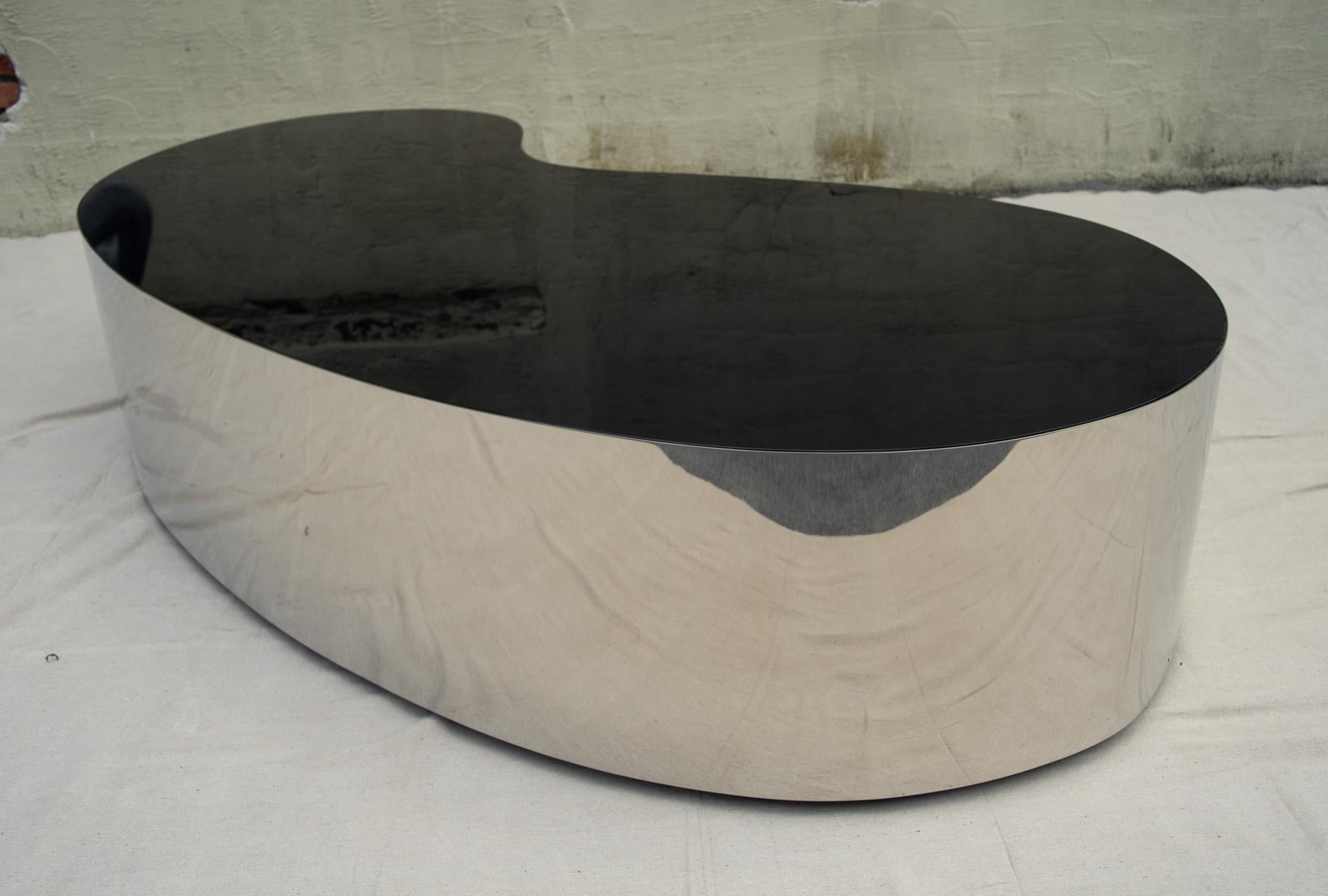 Acier Karl Springer Attr Free Form Postmodern Amoeba Coffee Table Chrome & Black Glass en vente