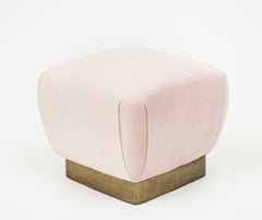 Pair of Brass and Pink Pouf's Ottoman's, 1970s