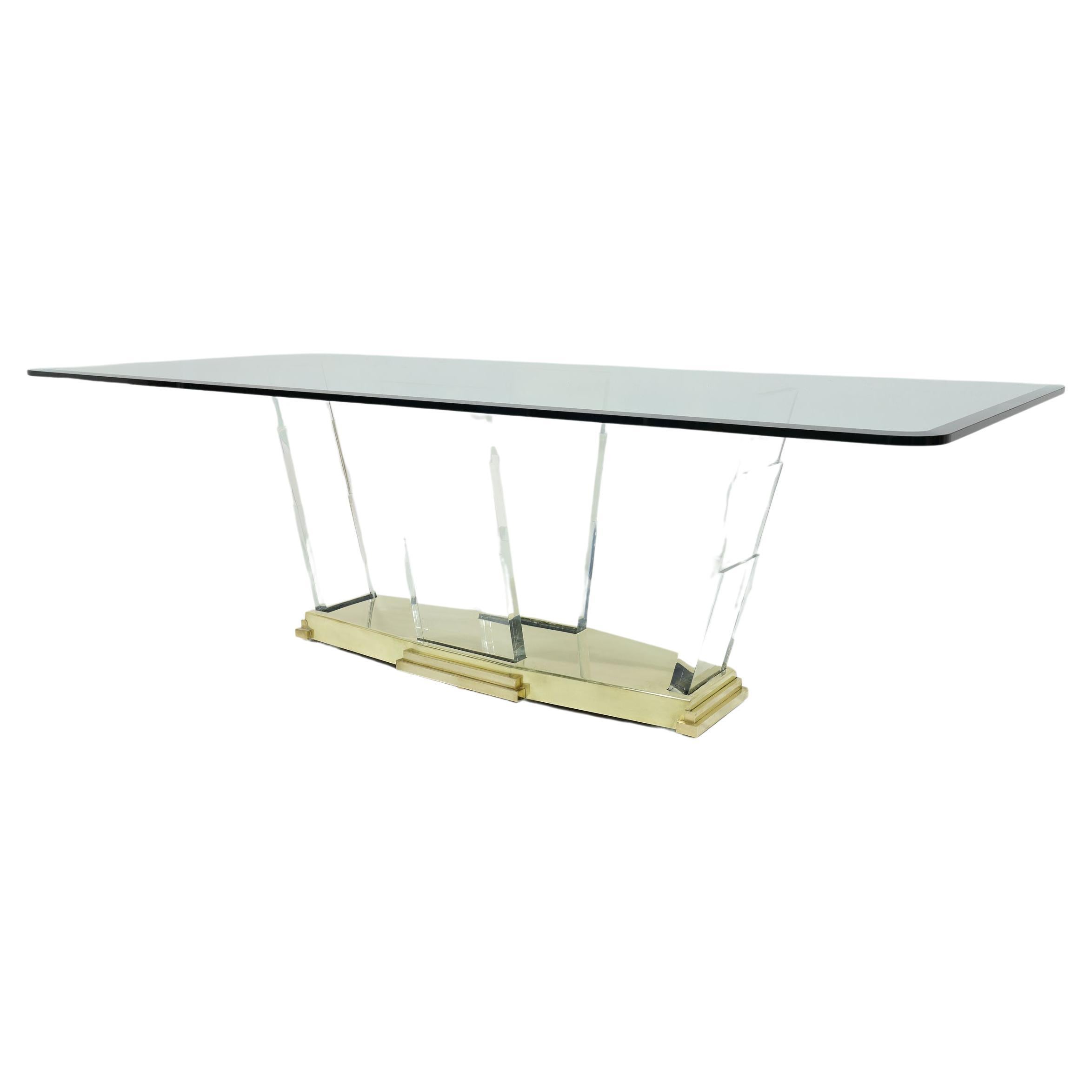 Table de salle à manger Lorin Marsh avec supports en lucite et base en laiton