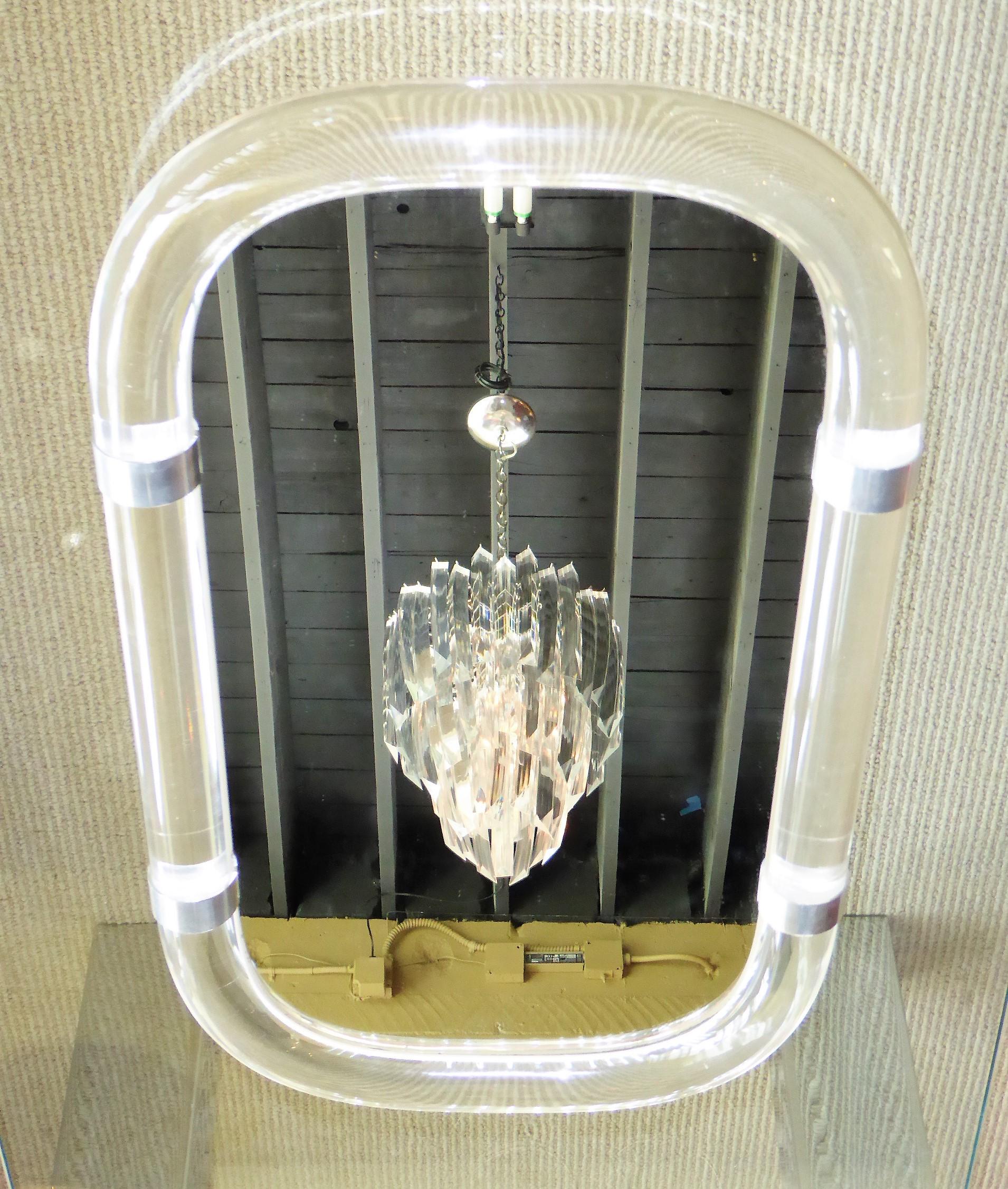 Plexiglass Karl Springer Attributed Floating Lucite Mirror, 1970s.