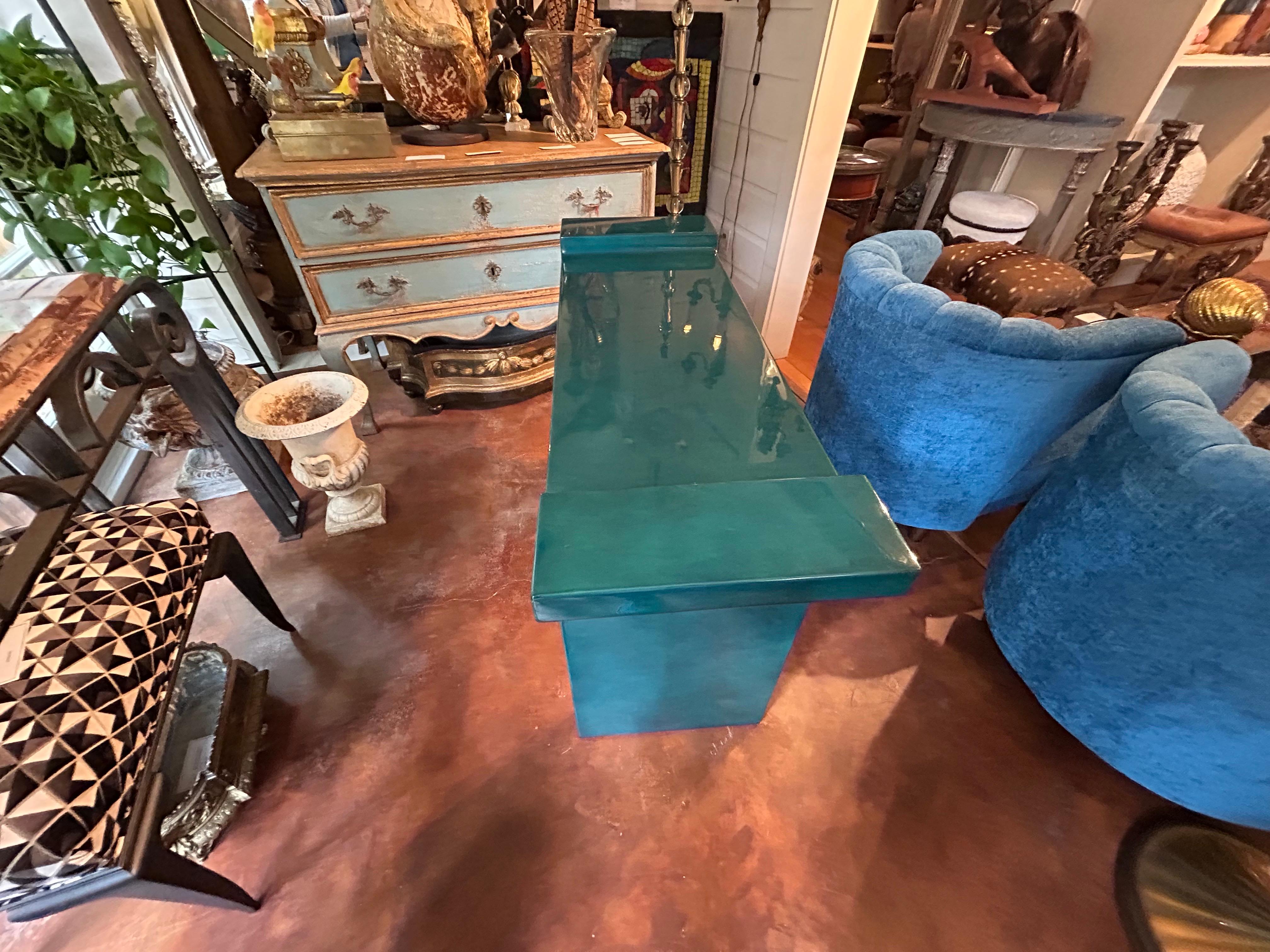 Karl Springer Attributed Lacquered Goatskin Console Table For Sale 4