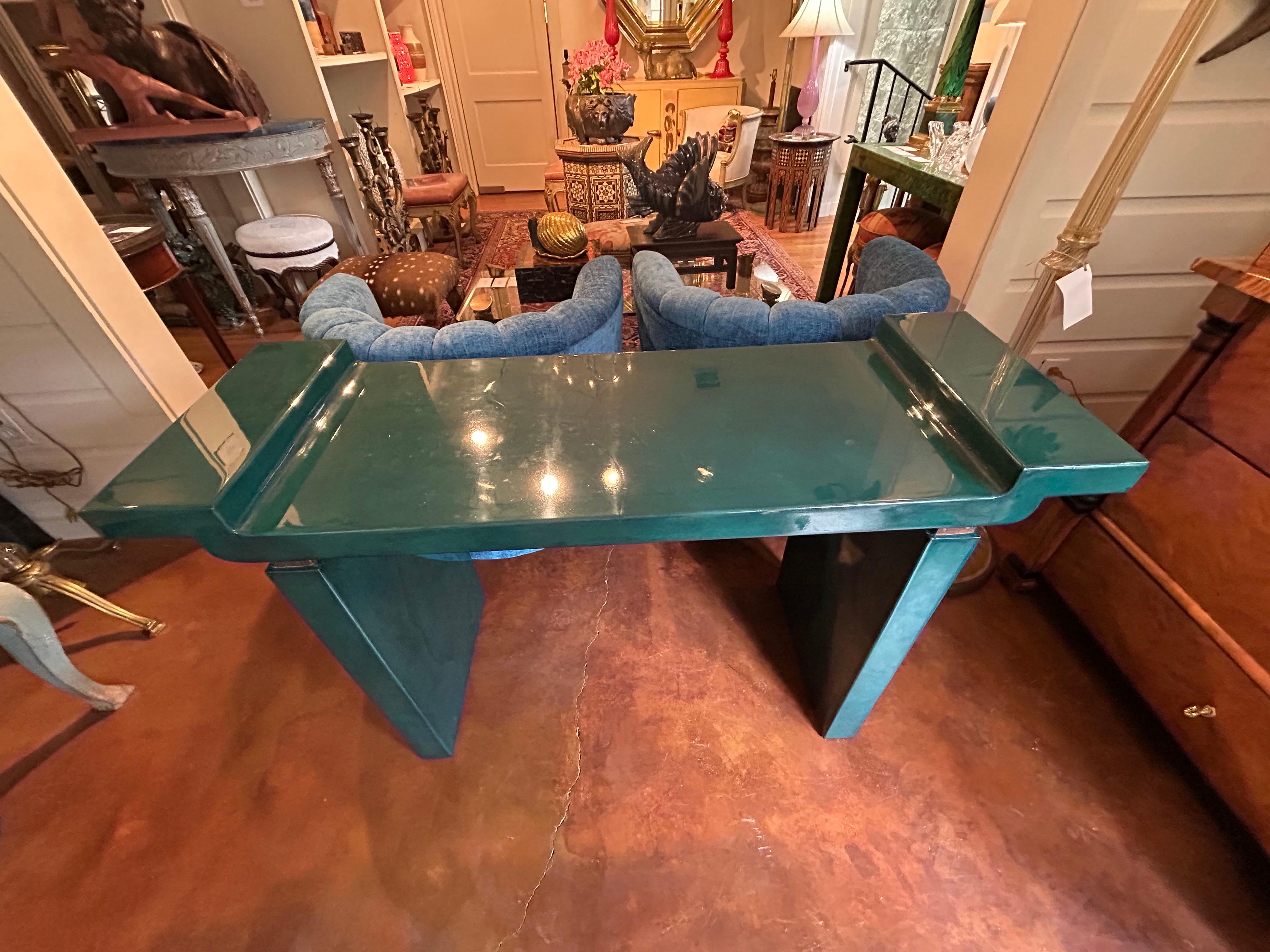 Post-Modern Karl Springer Attributed Lacquered Goatskin Console Table For Sale