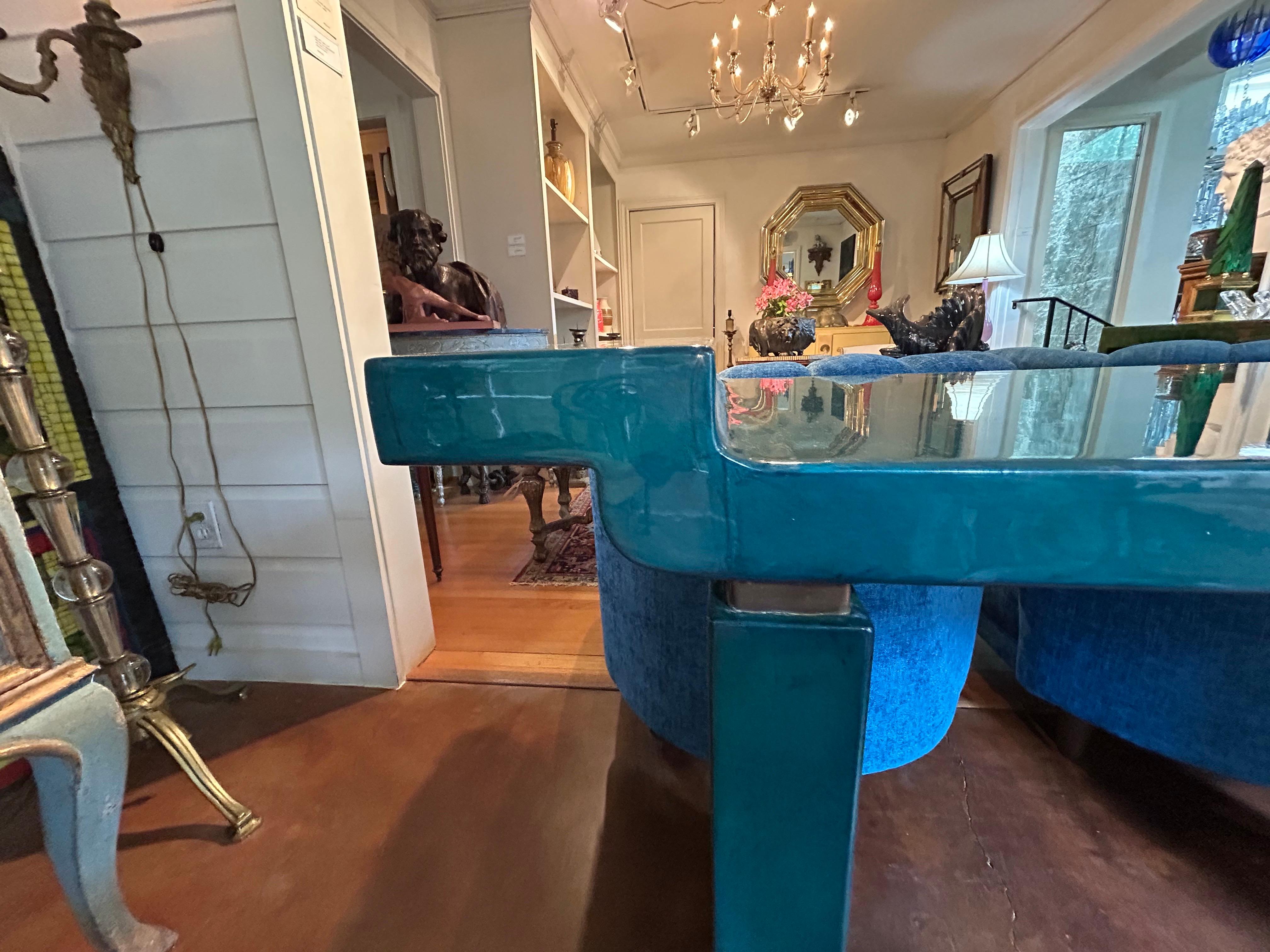 Unknown Karl Springer Attributed Lacquered Goatskin Console Table For Sale