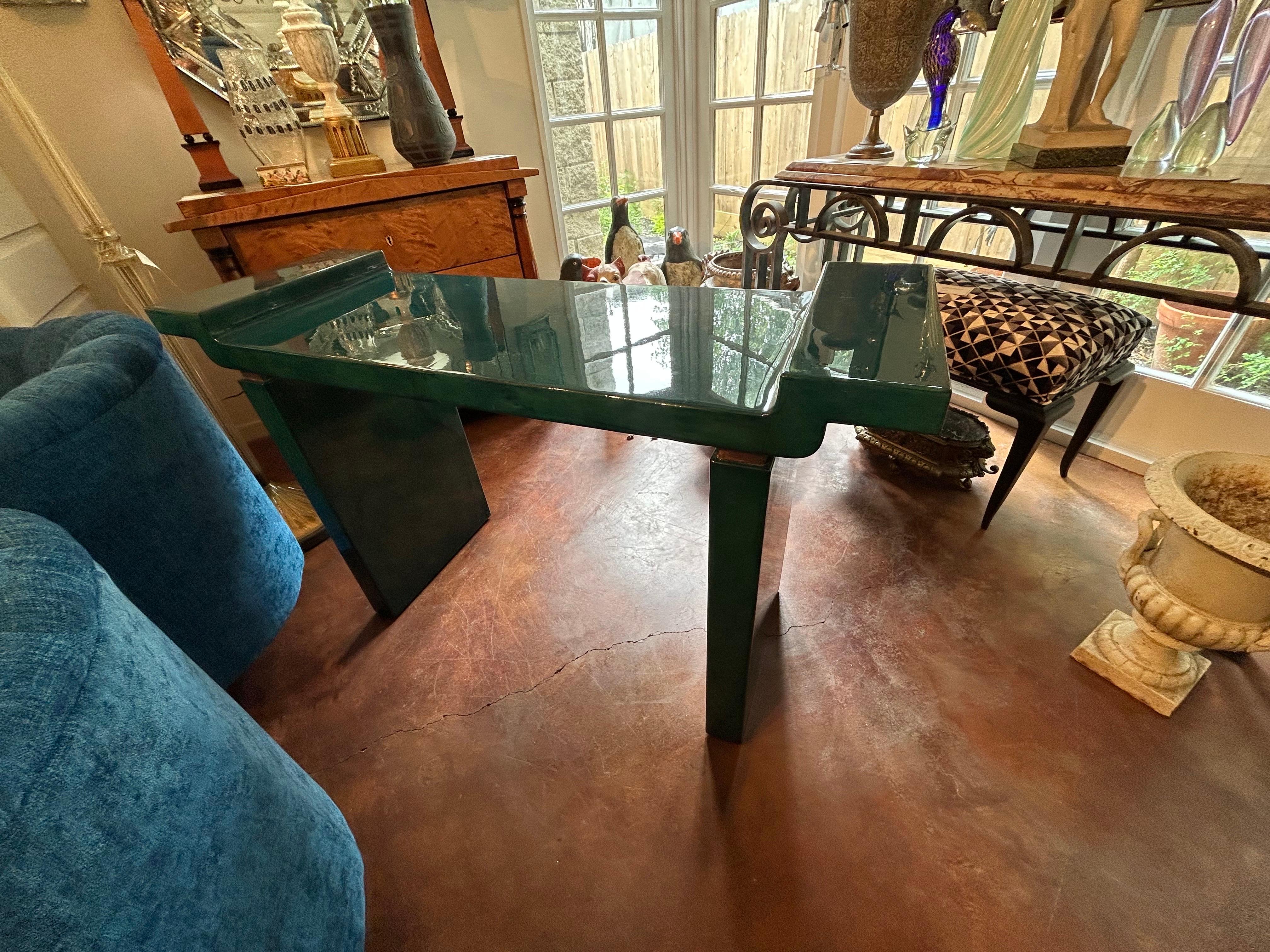 Karl Springer Attributed Lacquered Goatskin Console Table