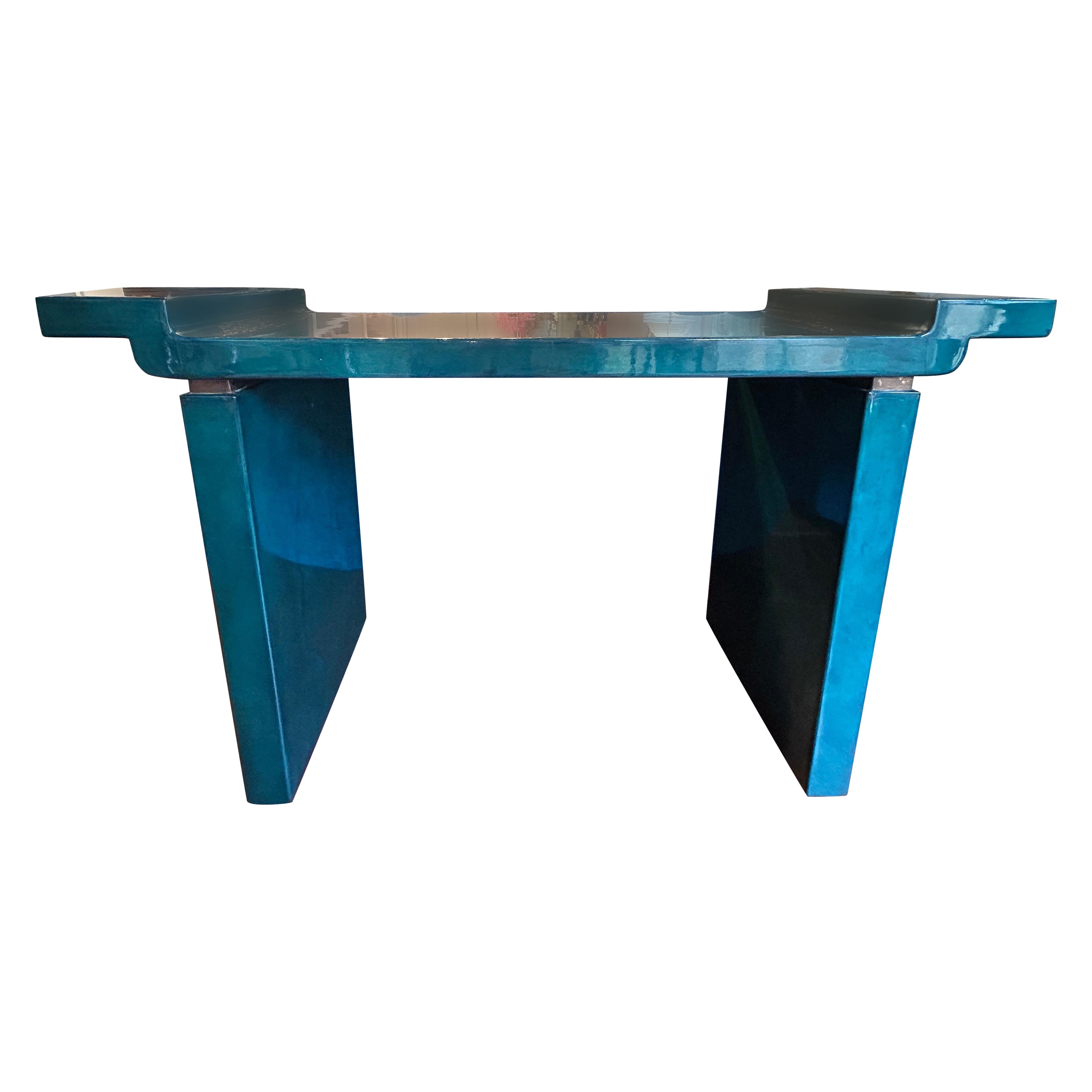 Karl Springer Attributed Lacquered Goatskin Console Table