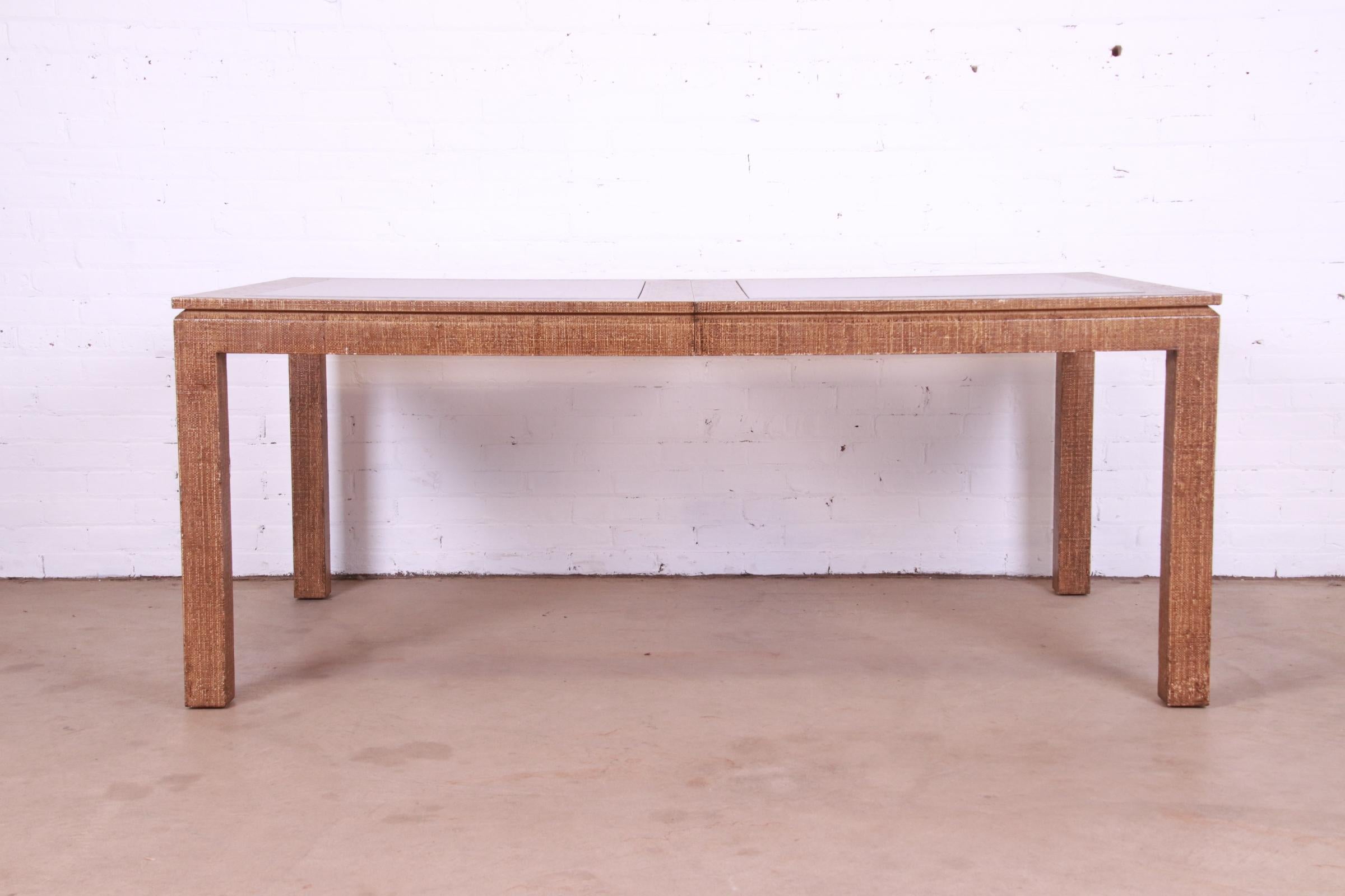 American Mid-Century Modern Lacquered Grasscloth Dining Table In Manner of Karl Springer For Sale