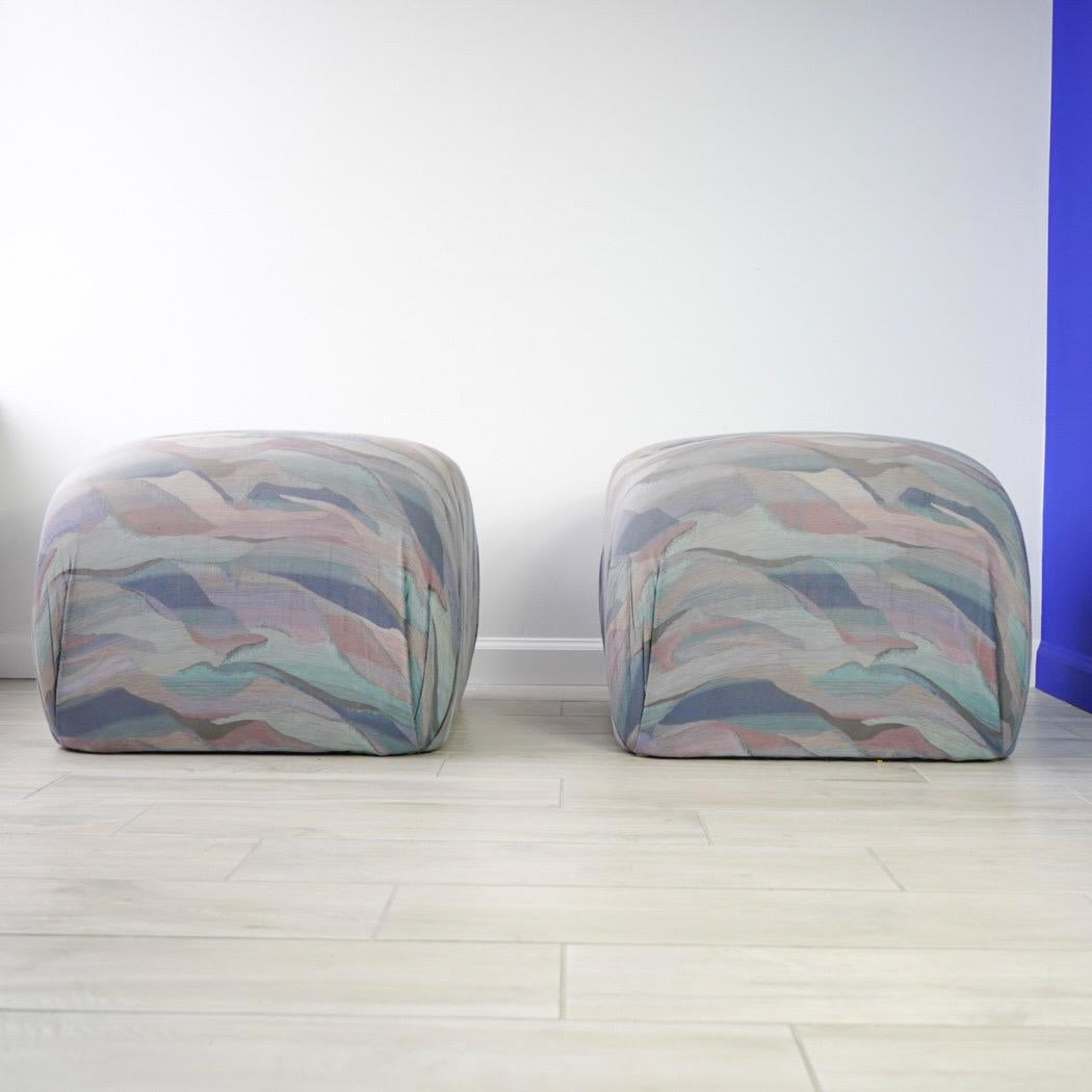 Post-Modern Karl Springer Attributed Souffle Pouf Ottoman Pair For Sale