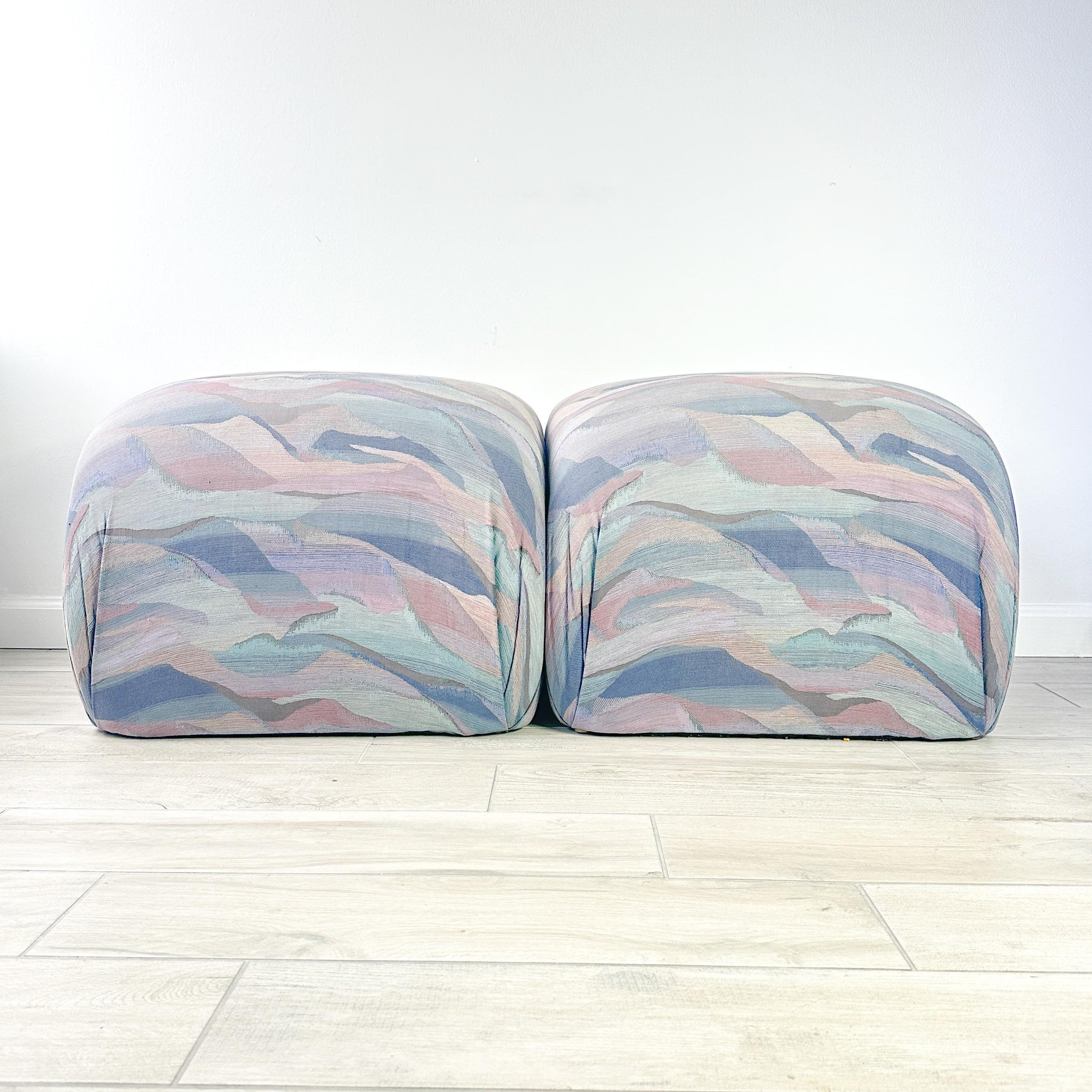 Karl Springer Attributed Souffle Pouf Ottoman Pair In Good Condition For Sale In Westfield, NJ