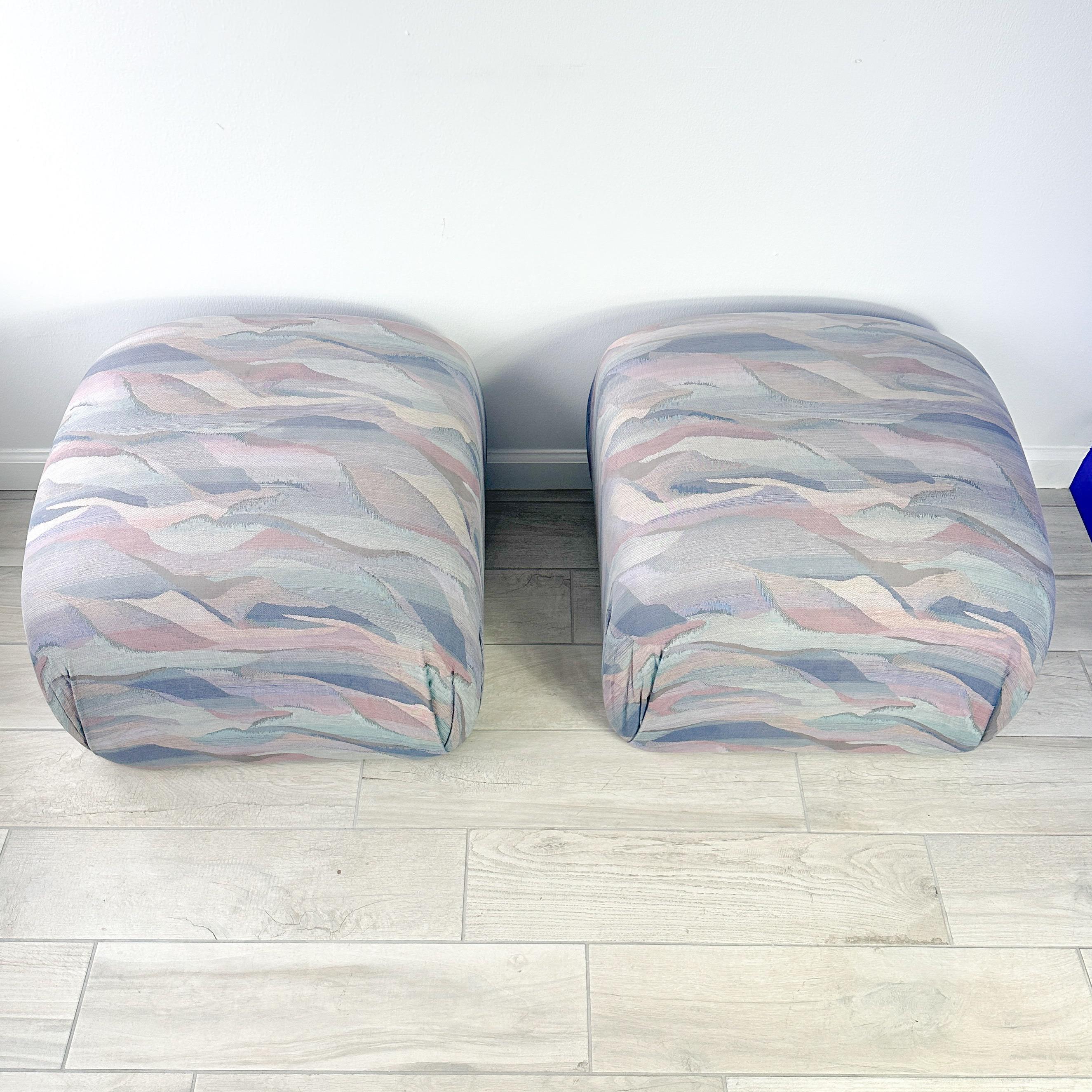 20th Century Karl Springer Attributed Souffle Pouf Ottoman Pair For Sale