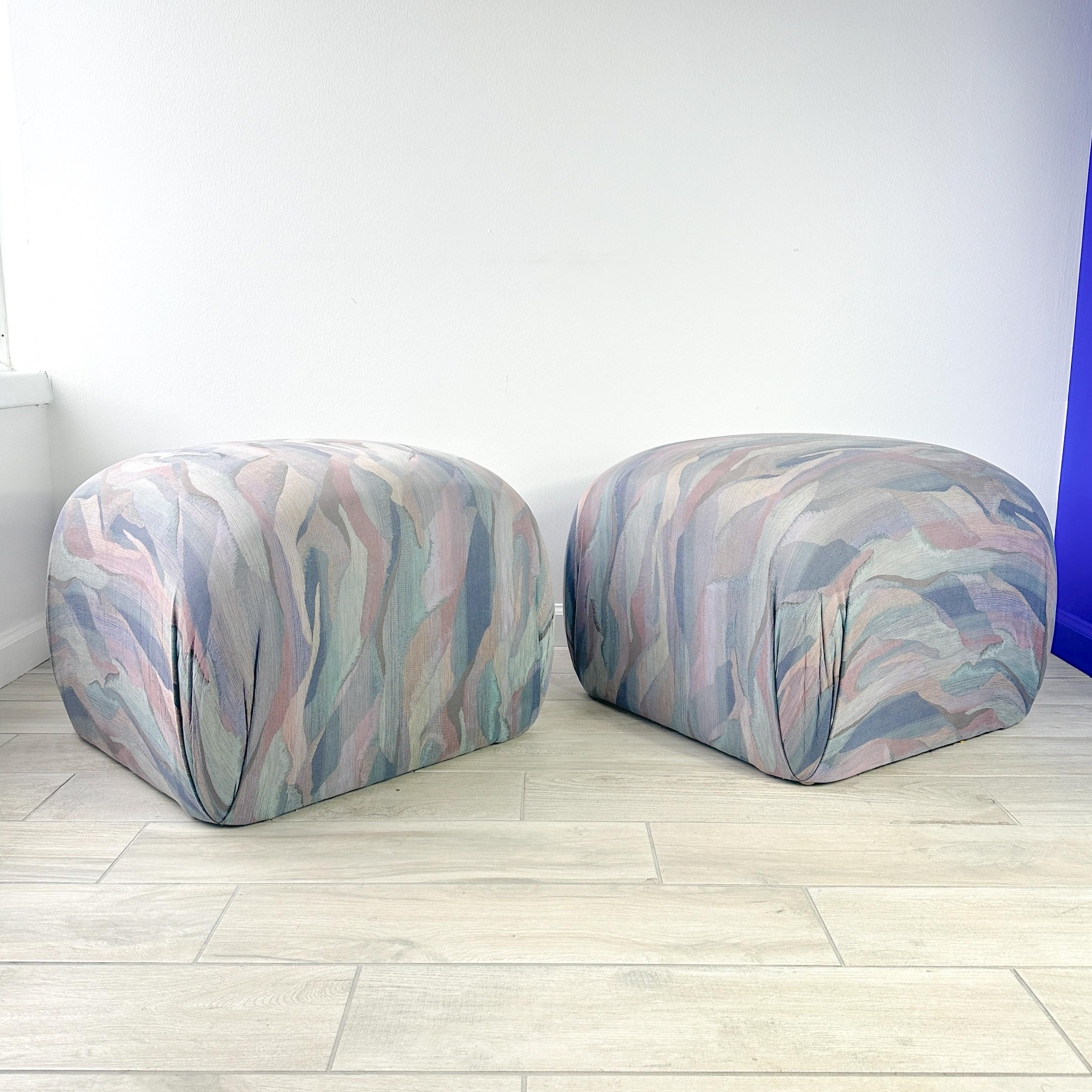 Fabric Karl Springer Attributed Souffle Pouf Ottoman Pair For Sale