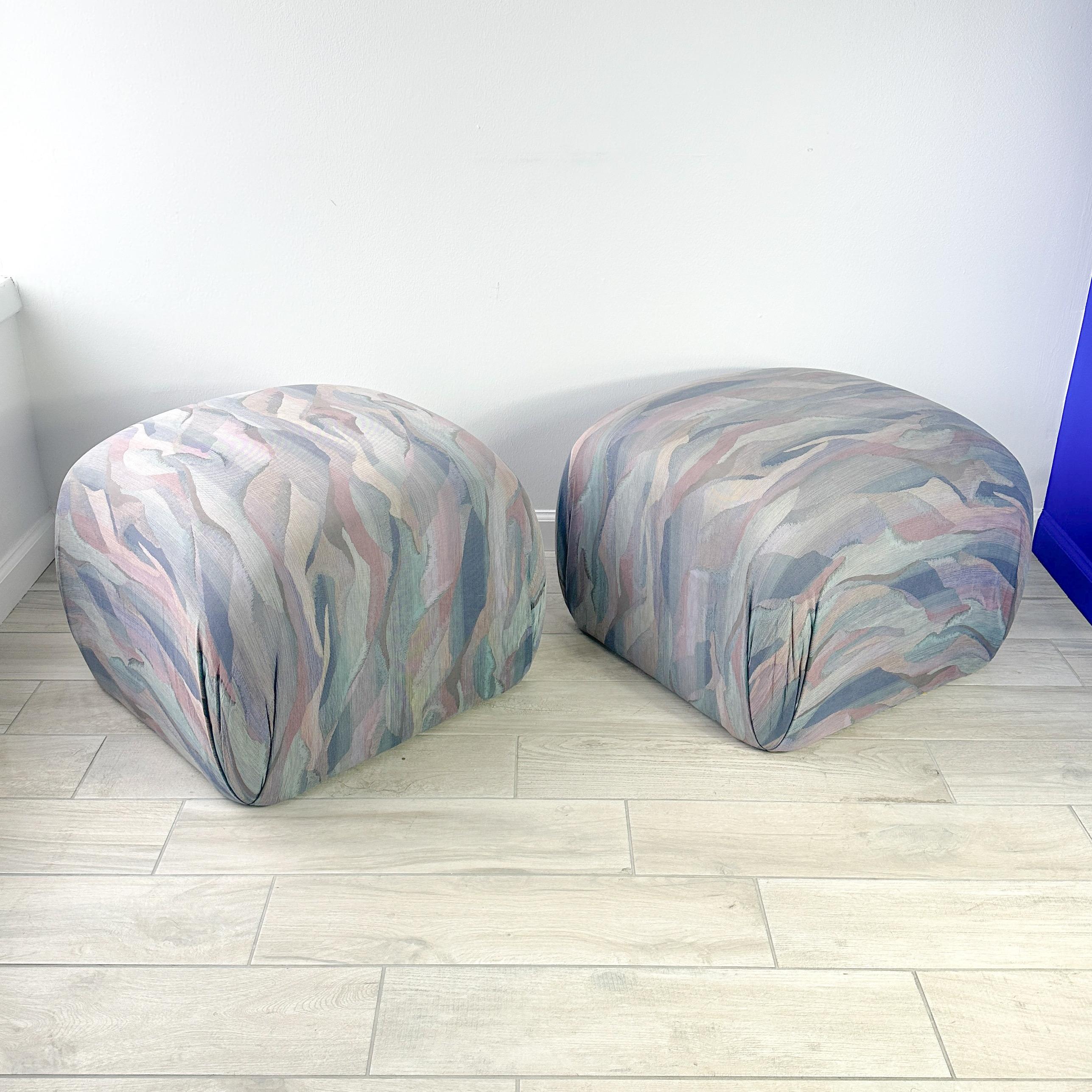 Karl Springer Attributed Souffle Pouf Ottoman Pair For Sale 1