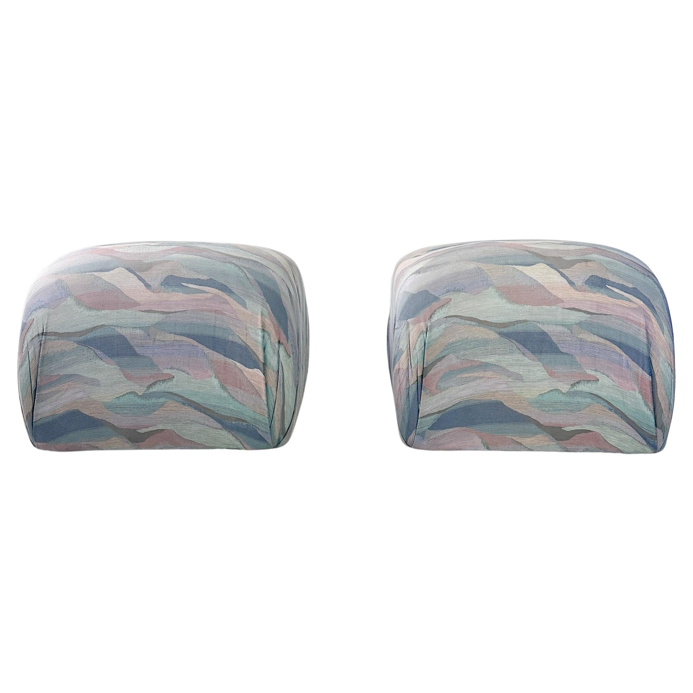 Karl Springer Attributed Souffle Pouf Ottoman Pair For Sale